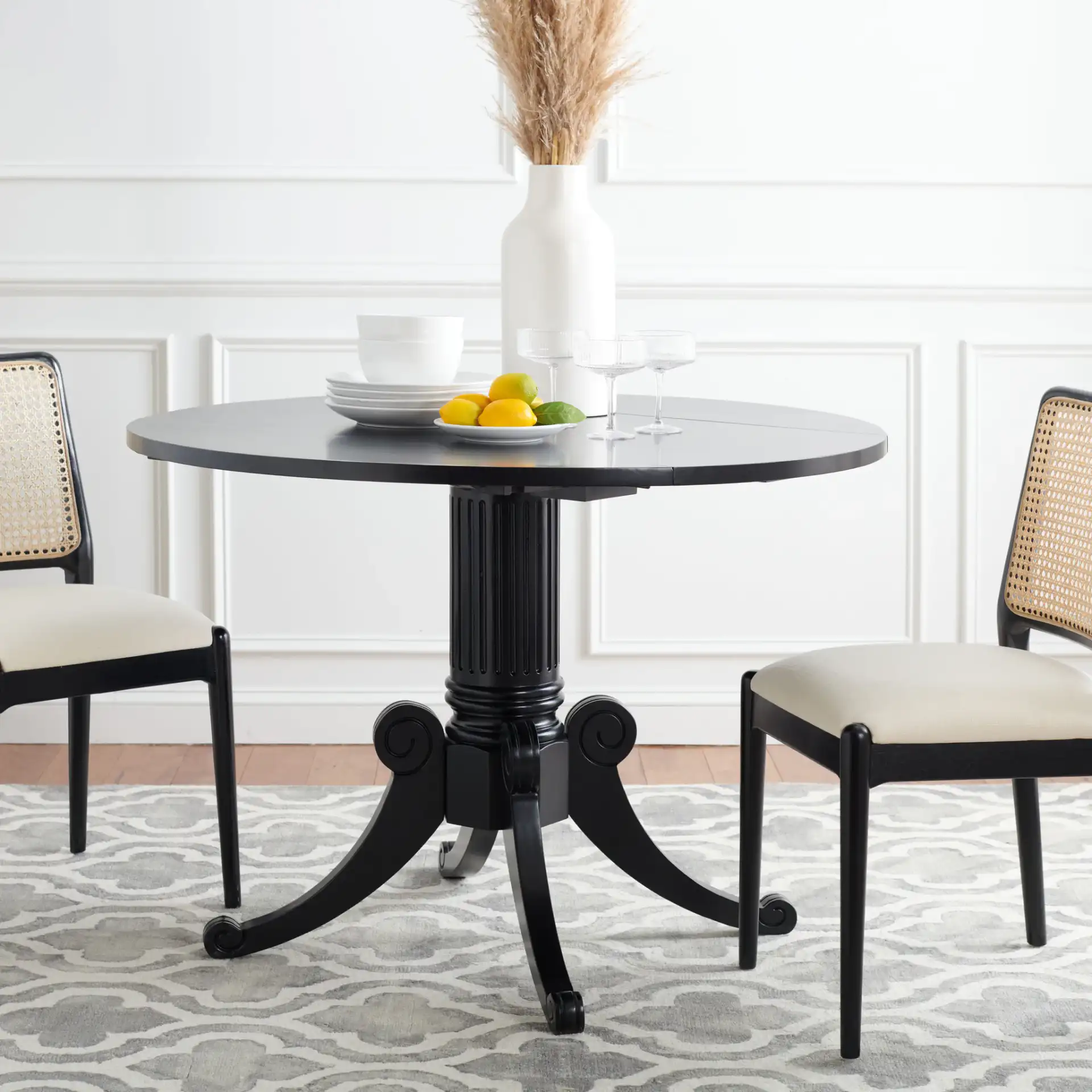 Forest Drop Leaf Dining Table in Black in a styled room