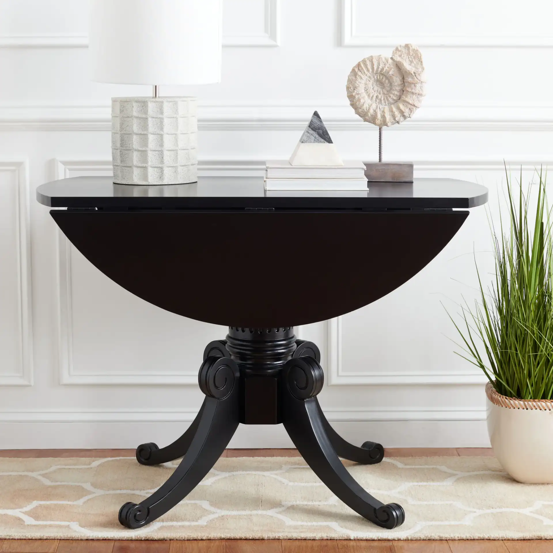 Forest Drop Leaf Dining Table in Black in a styled room