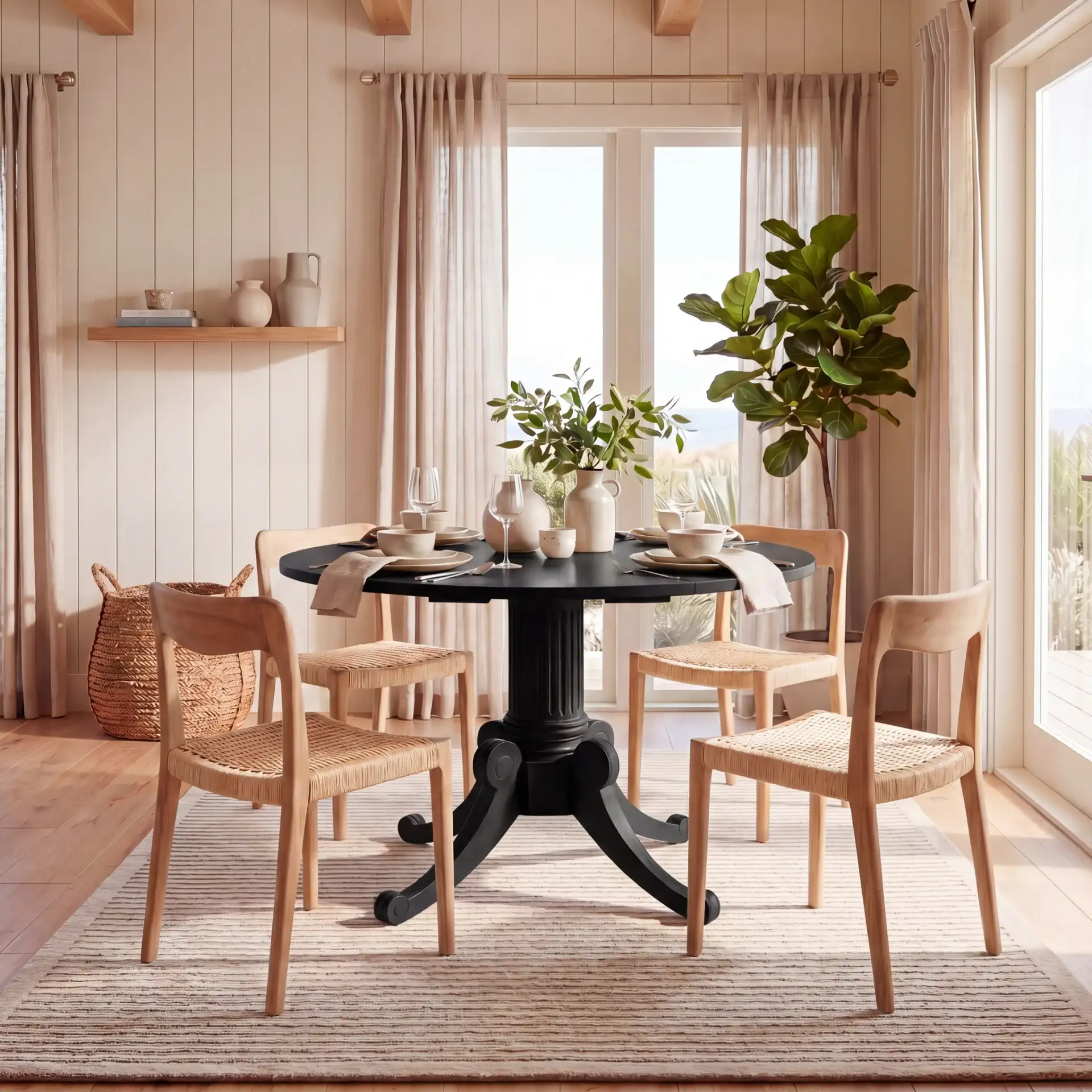 Forest Drop Leaf Dining Table in Black in a styled room