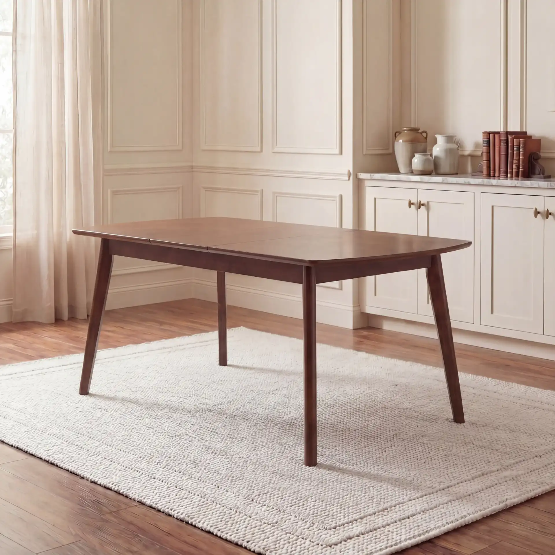 Varda Manual Extension Dining Table in Walnut in a styled room