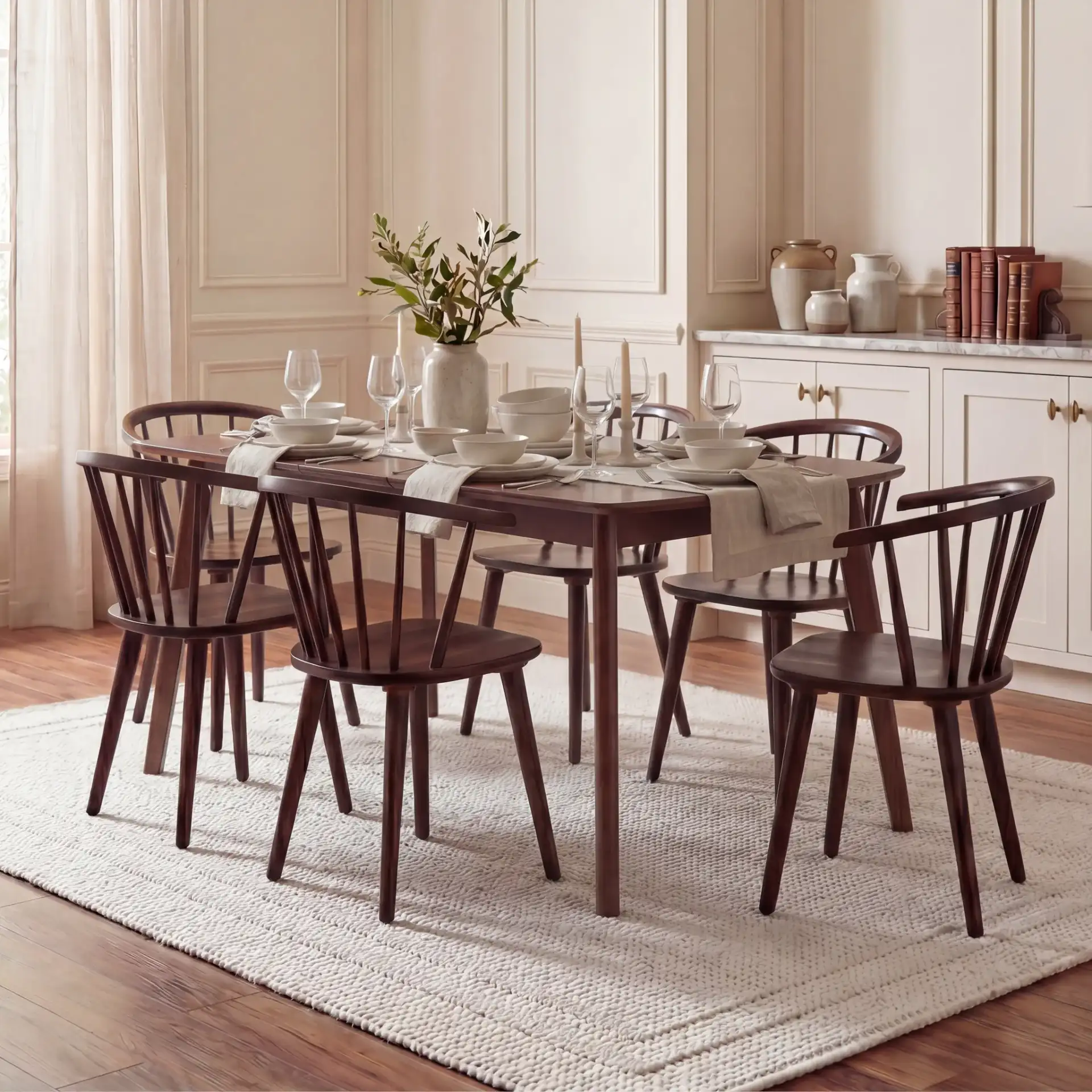 Varda Manual Extension Dining Table in Walnut in a styled room
