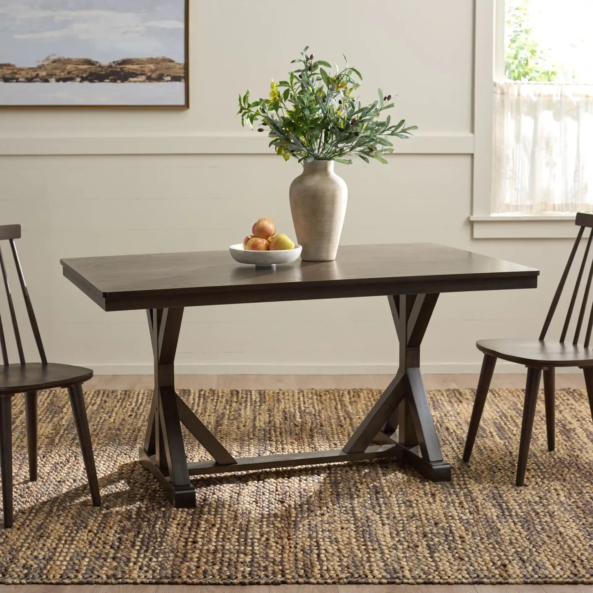 Hildy Dining Table in Ash Brown in a styled room
