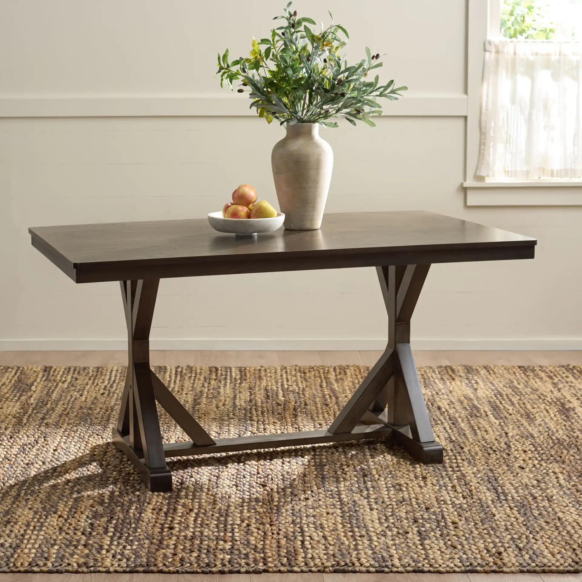 Hildy Dining Table in Ash Brown in a styled room