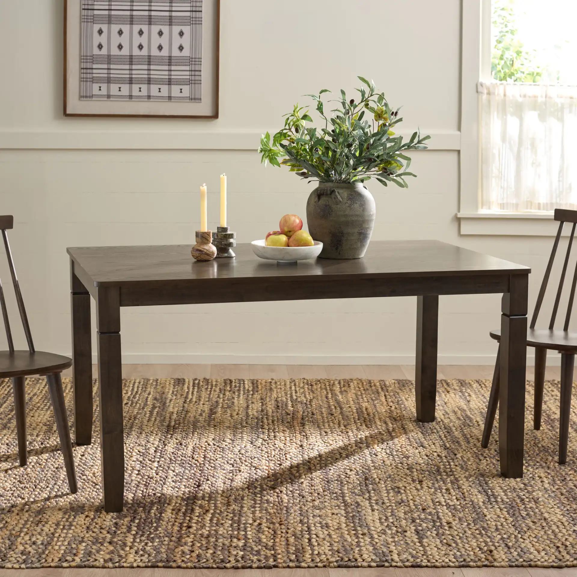 Bartone Dining Table in Ash Brown in a styled room