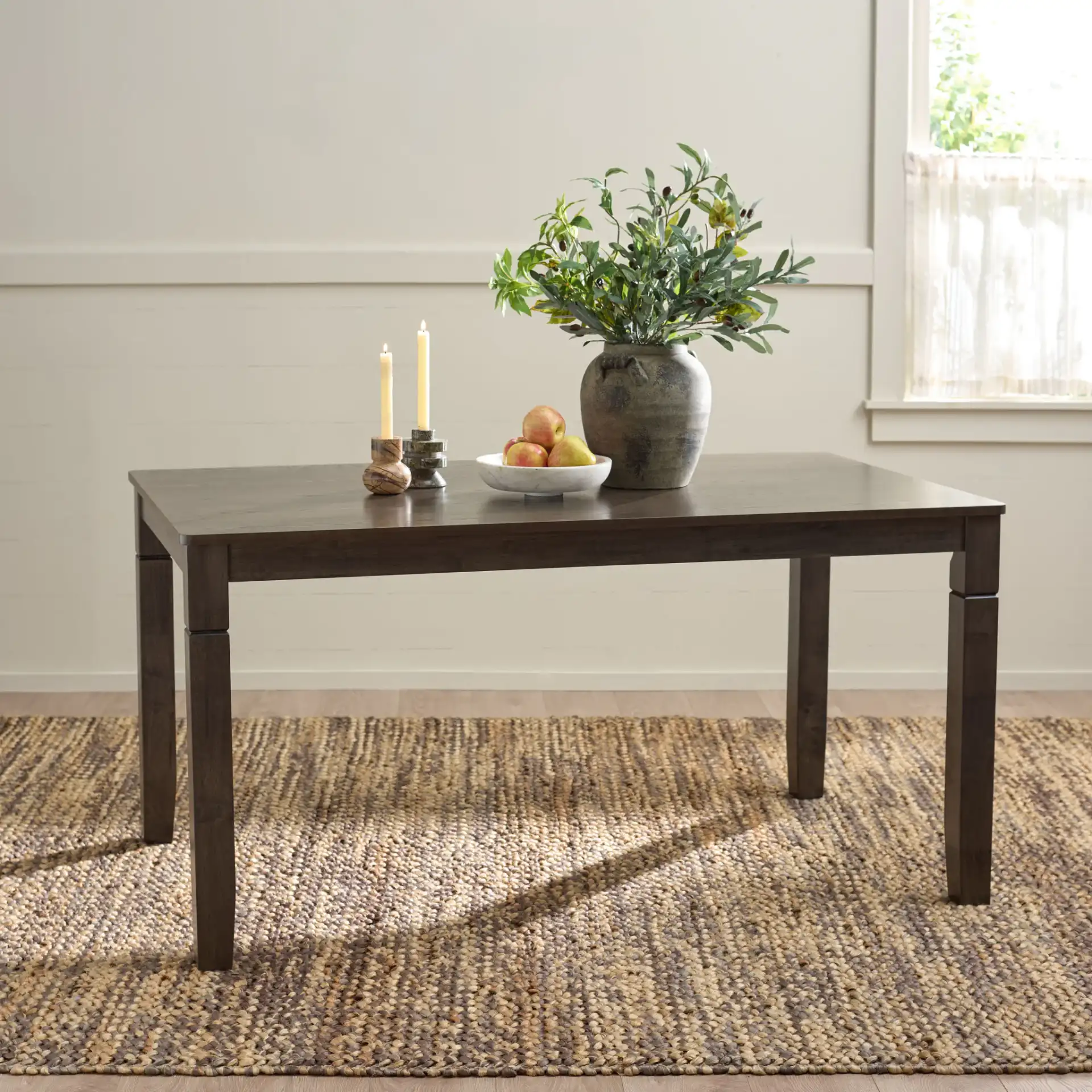 Bartone Dining Table in Ash Brown in a styled room