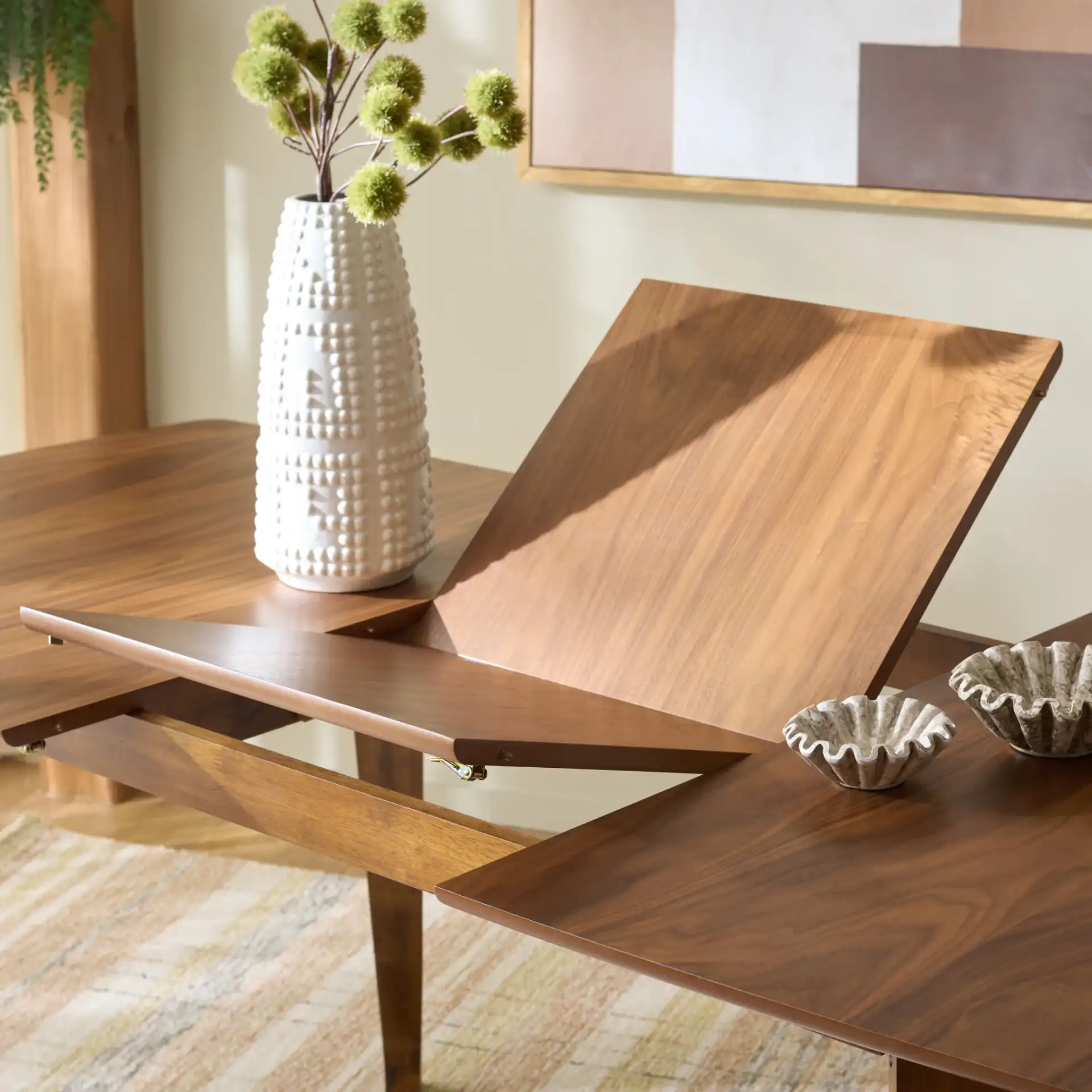 Alissa Extendable Dining Table in Walnut in a styled room