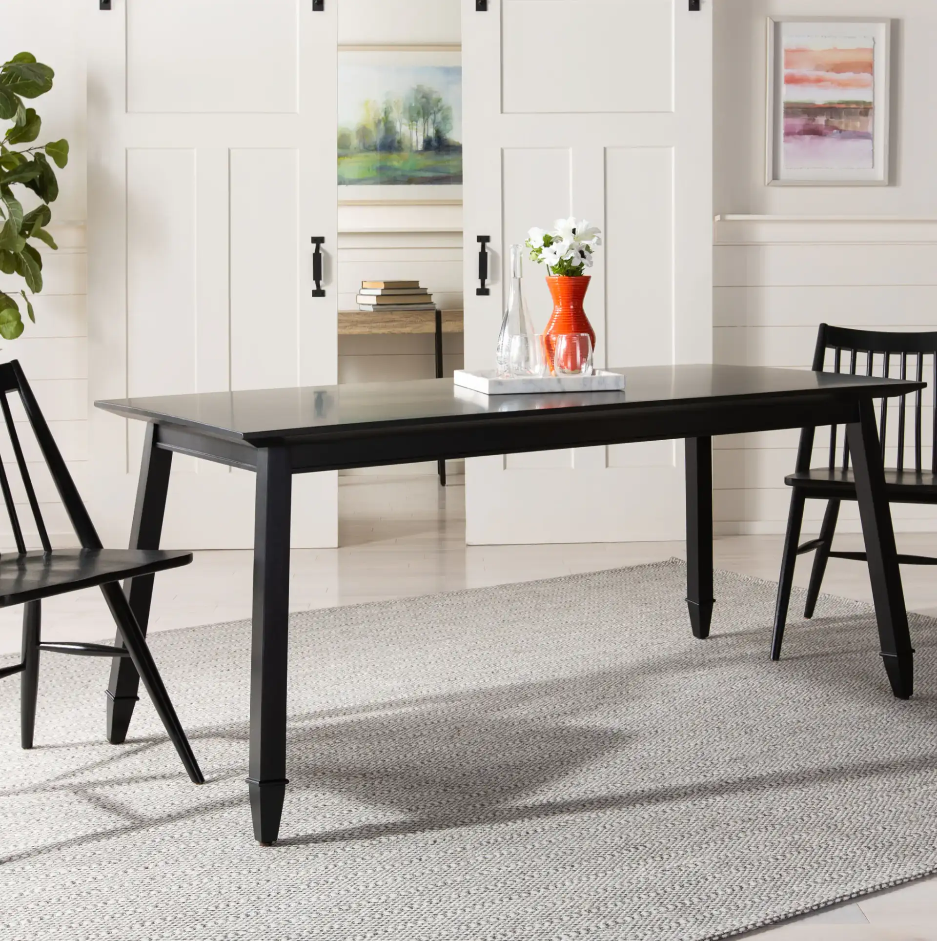 Brayson Rectangle Dining Table in Black in a styled room