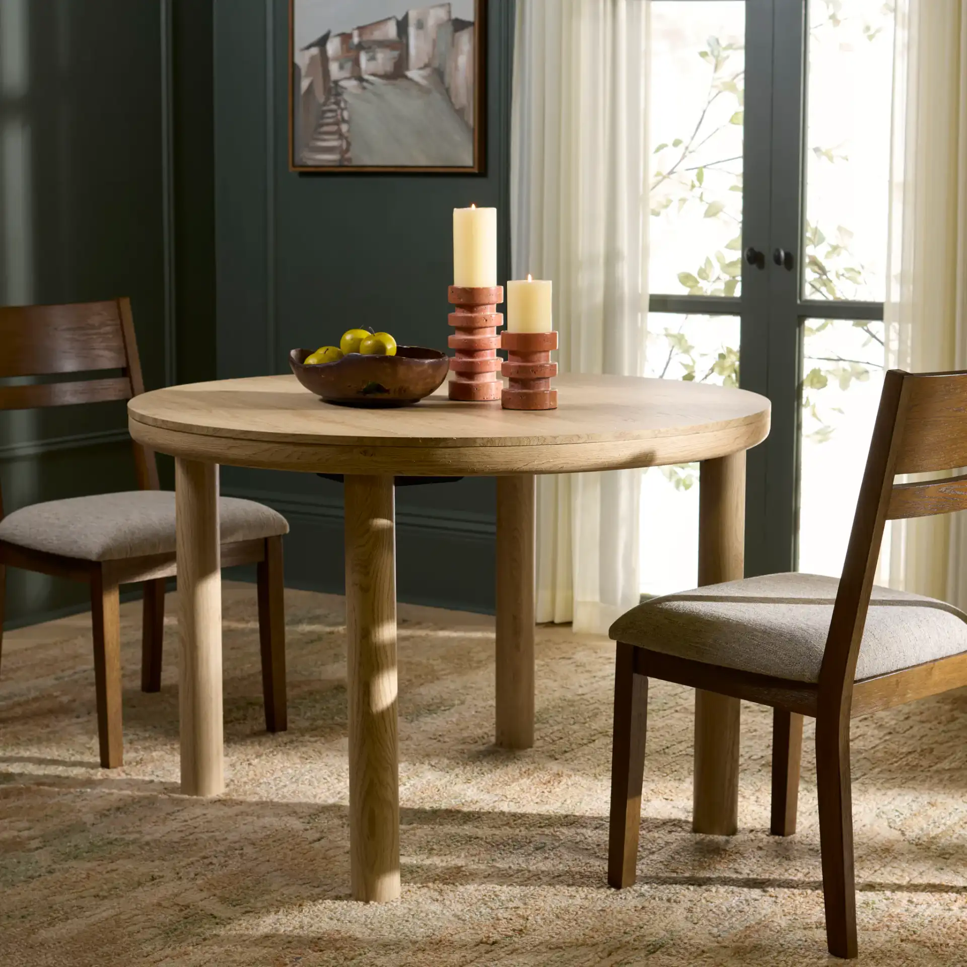 Detroitee Round Dining Table in Natural in a styled room