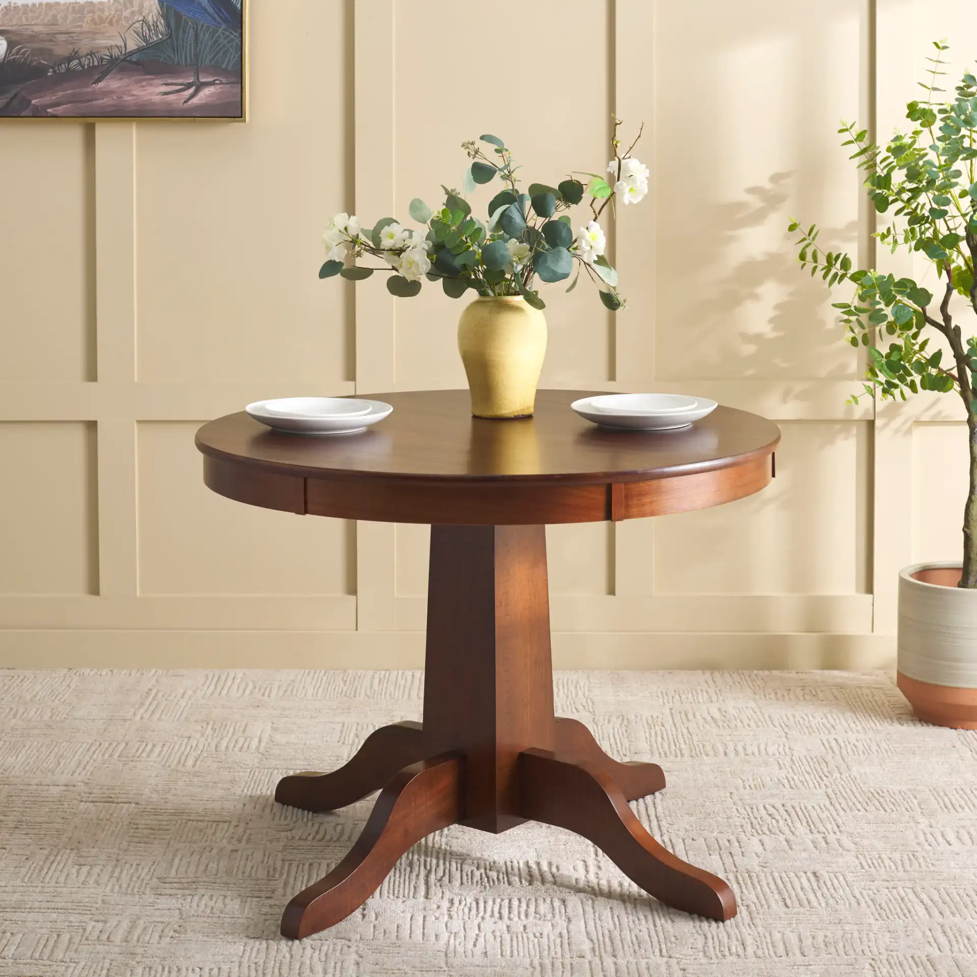 Sergio Round Dining Table in Rustic Cafe in a styled room