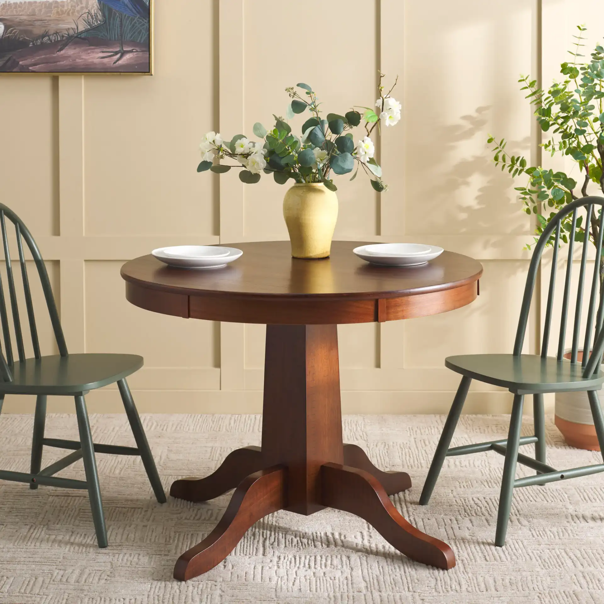 Sergio Round Dining Table in Rustic Cafe in a styled room