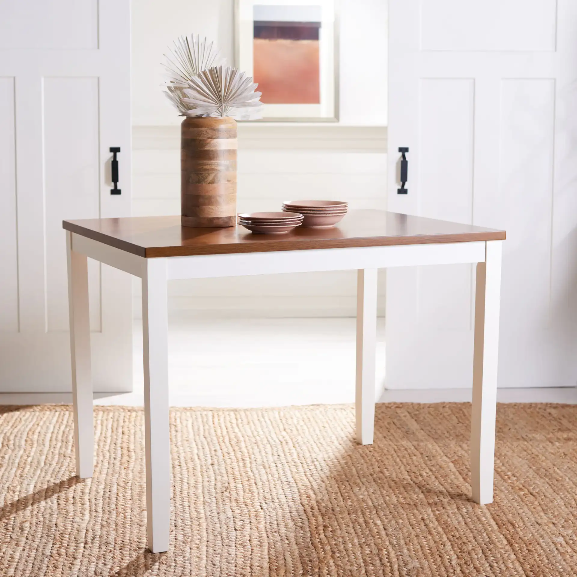 Izzy Rectangle Counter Table in White in a styled room