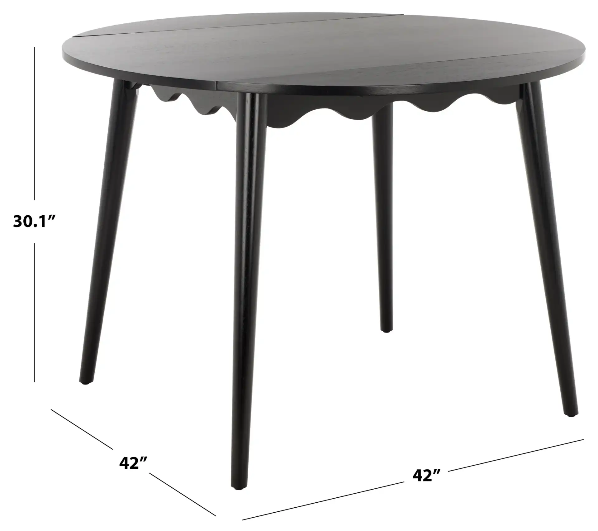 Roma Round Drop Leaf Scallop Table in Black, detail view