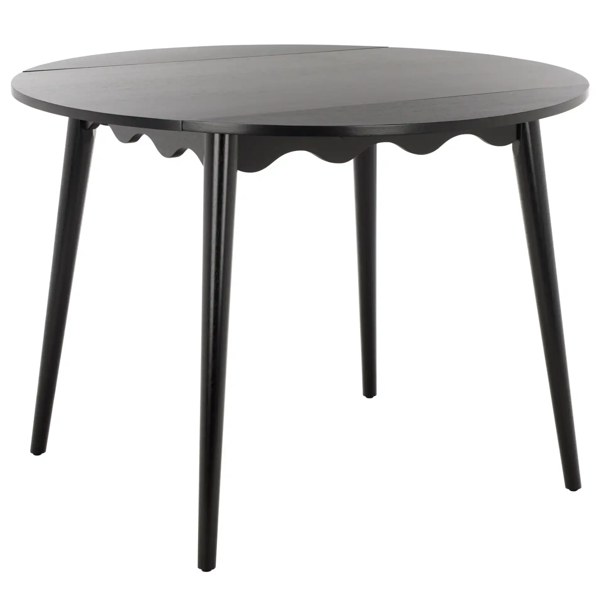Roma Round Drop Leaf Scallop Table in Black, detail view