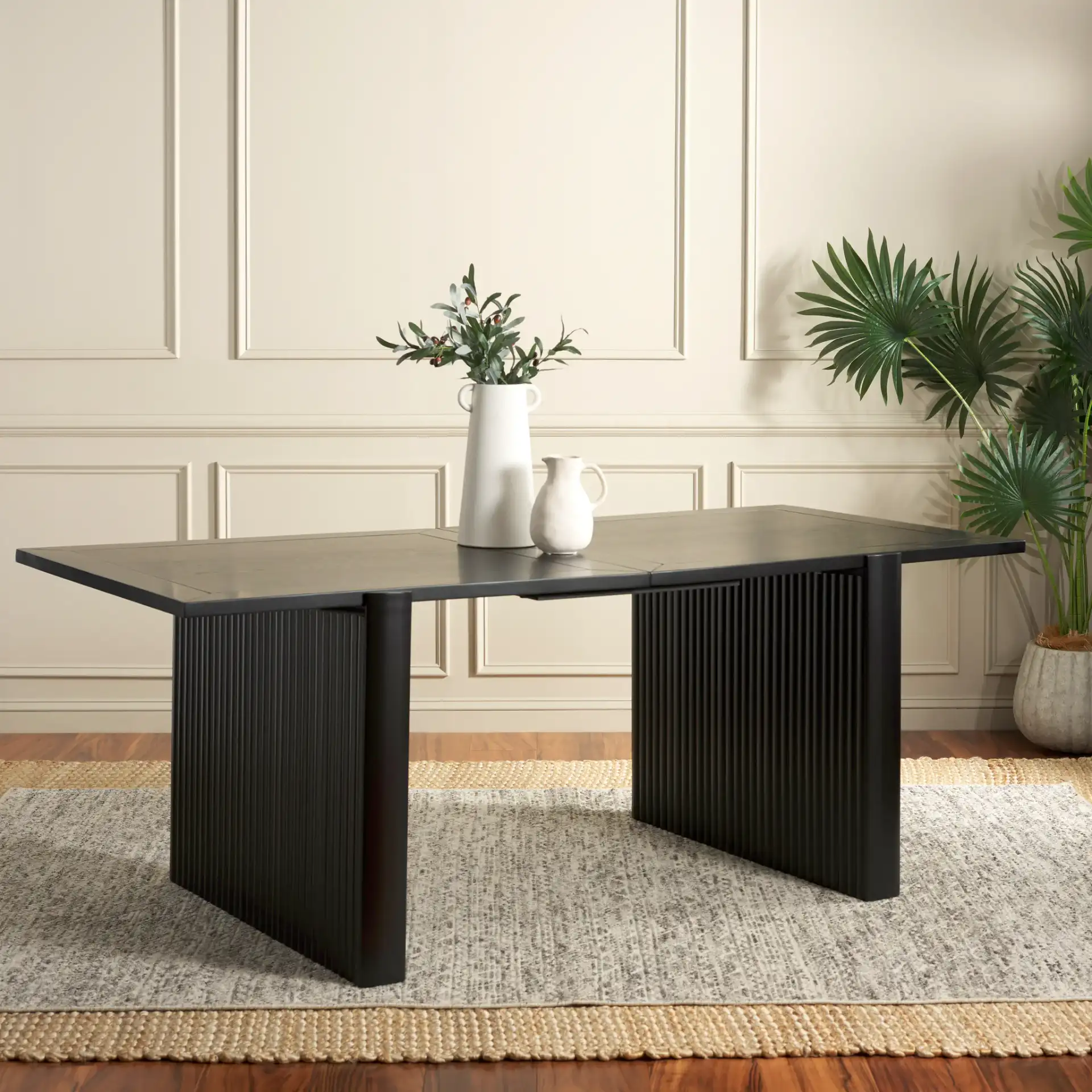 Buckley 78-Inch Dining Table in Black in a styled room