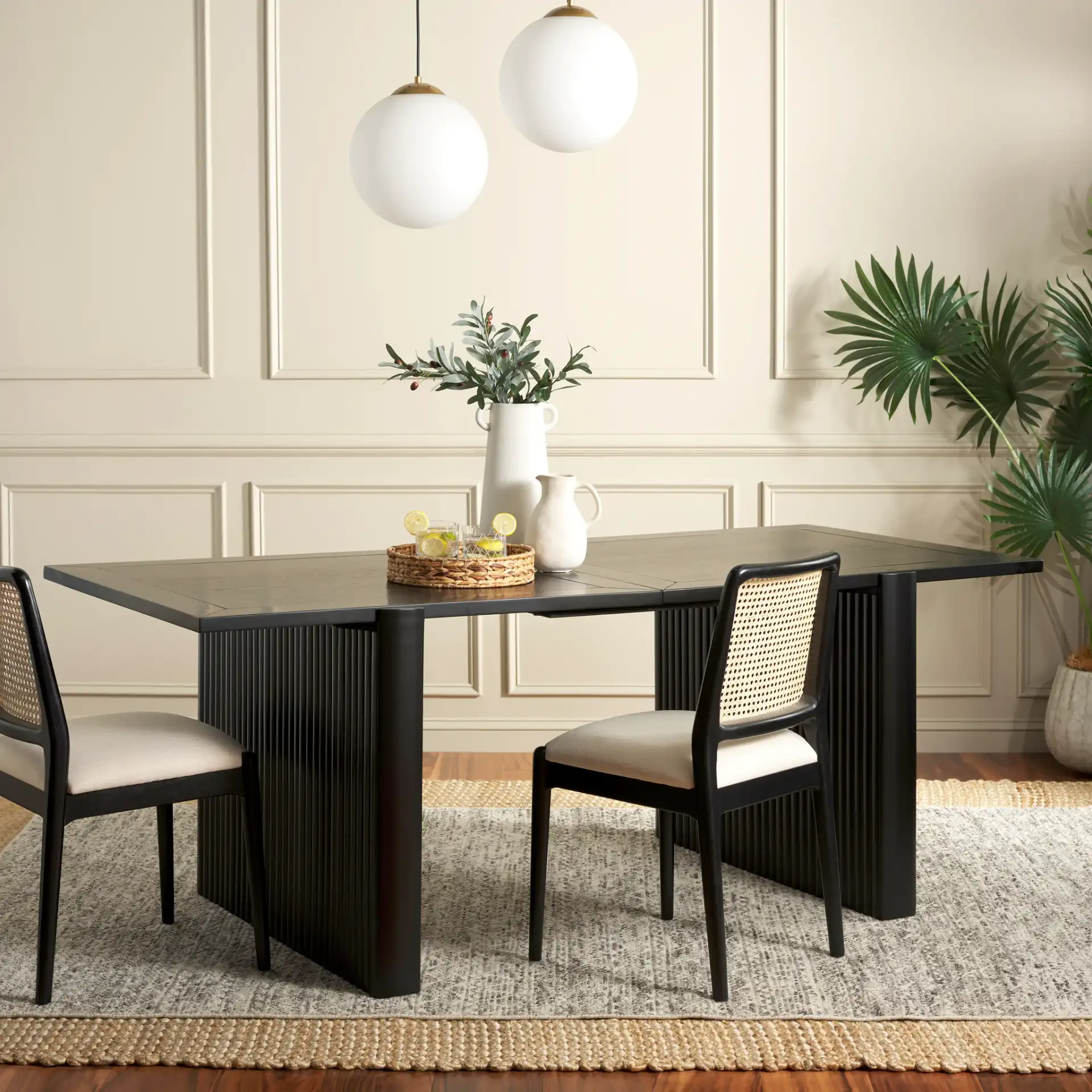 Buckley 78-Inch Dining Table in Black in a styled room