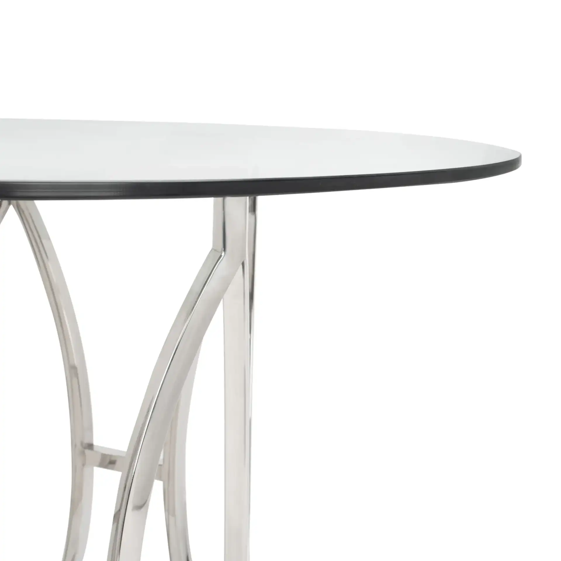 Bethwyn Round Glass Dining Table in Chrome in a styled room