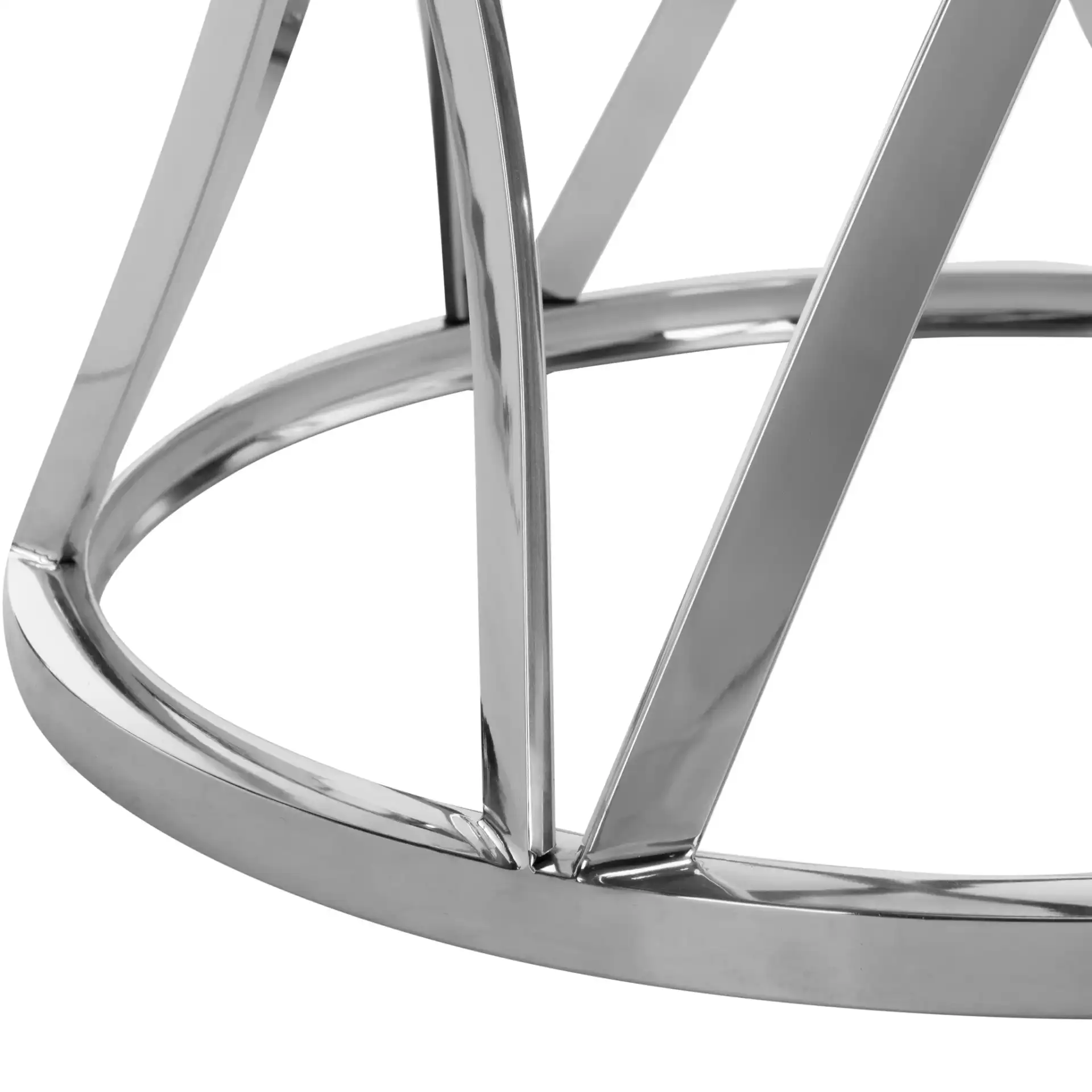 Yuko Round Glass Dining Table in Chrome, detail view