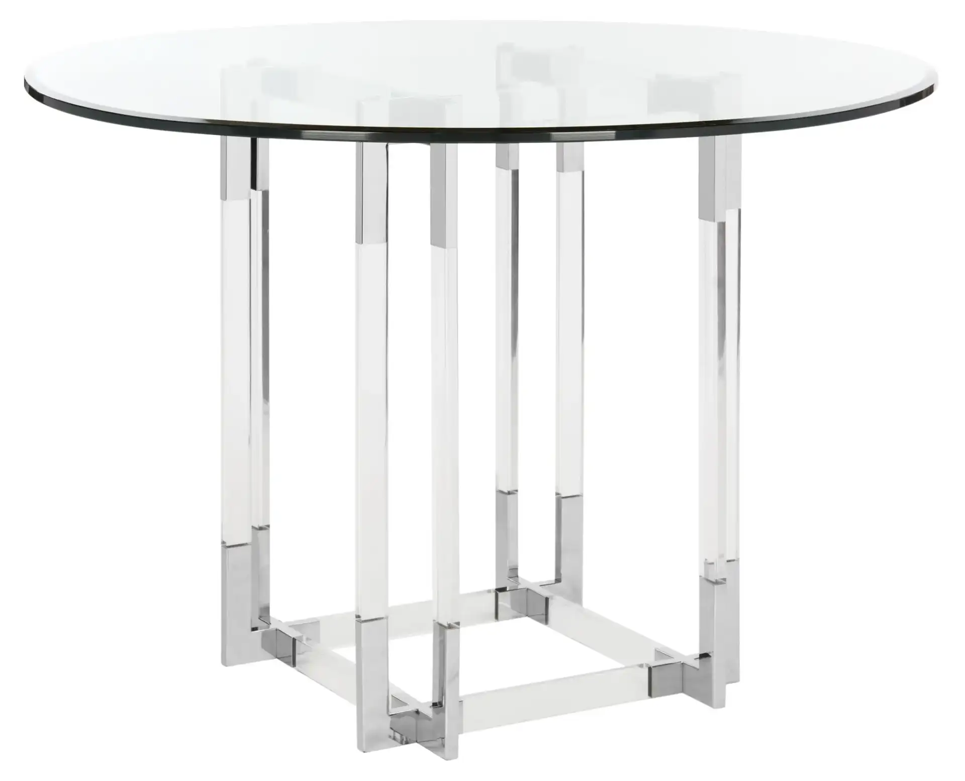 Reiner Round Acrylic Dining Table in Silver / Clear, detail view
