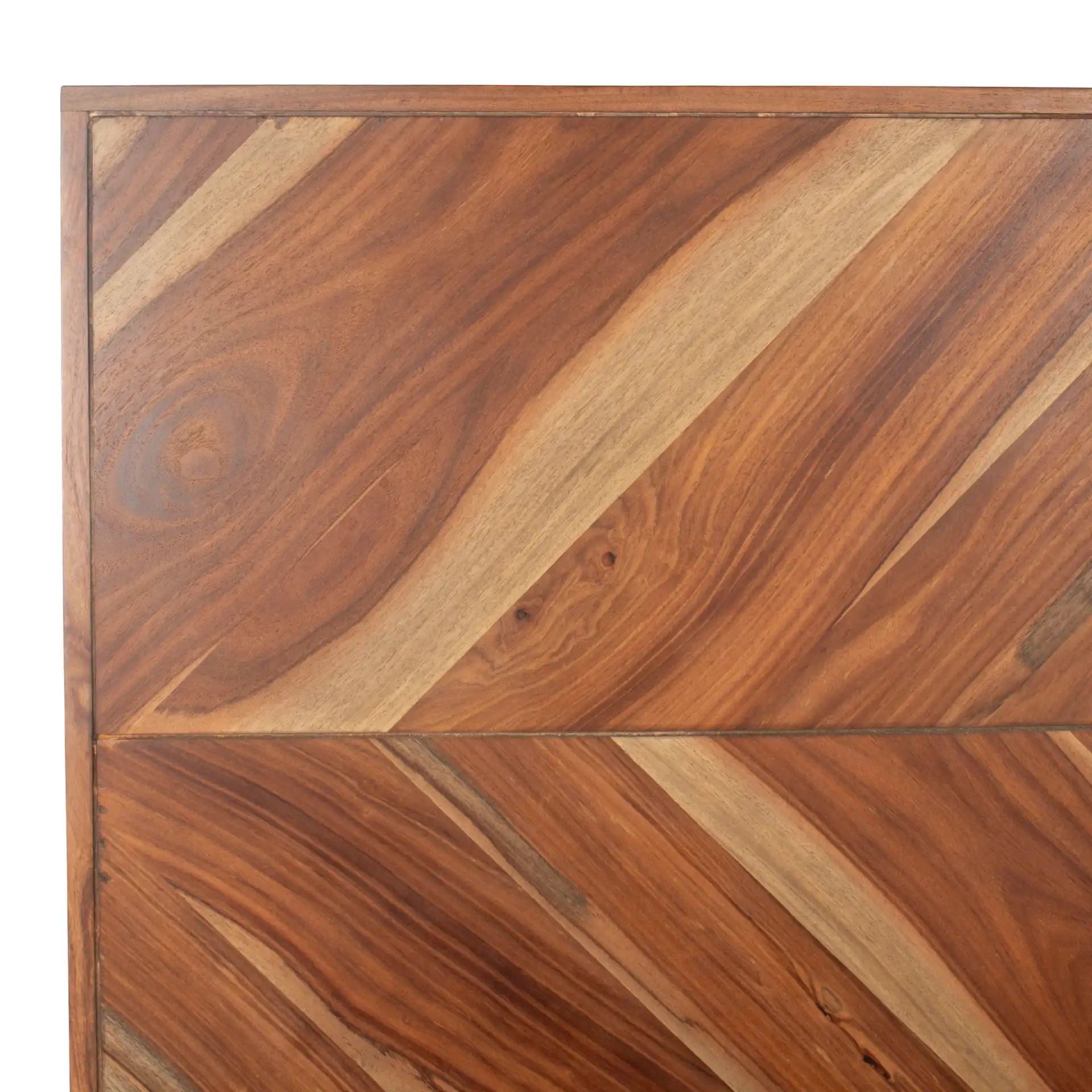 Macibryn Wood Herringbone Bed in Natural in a styled room