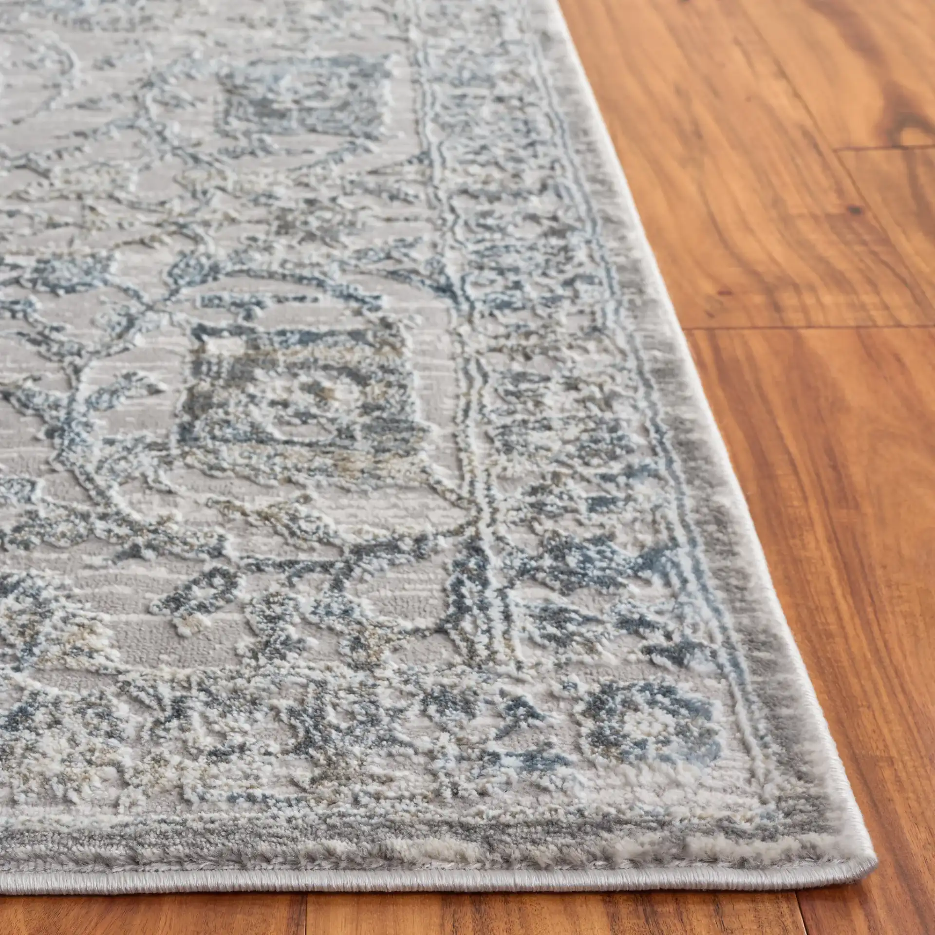 Easton Vintage Persian Rug in Gray / Blue in a styled room