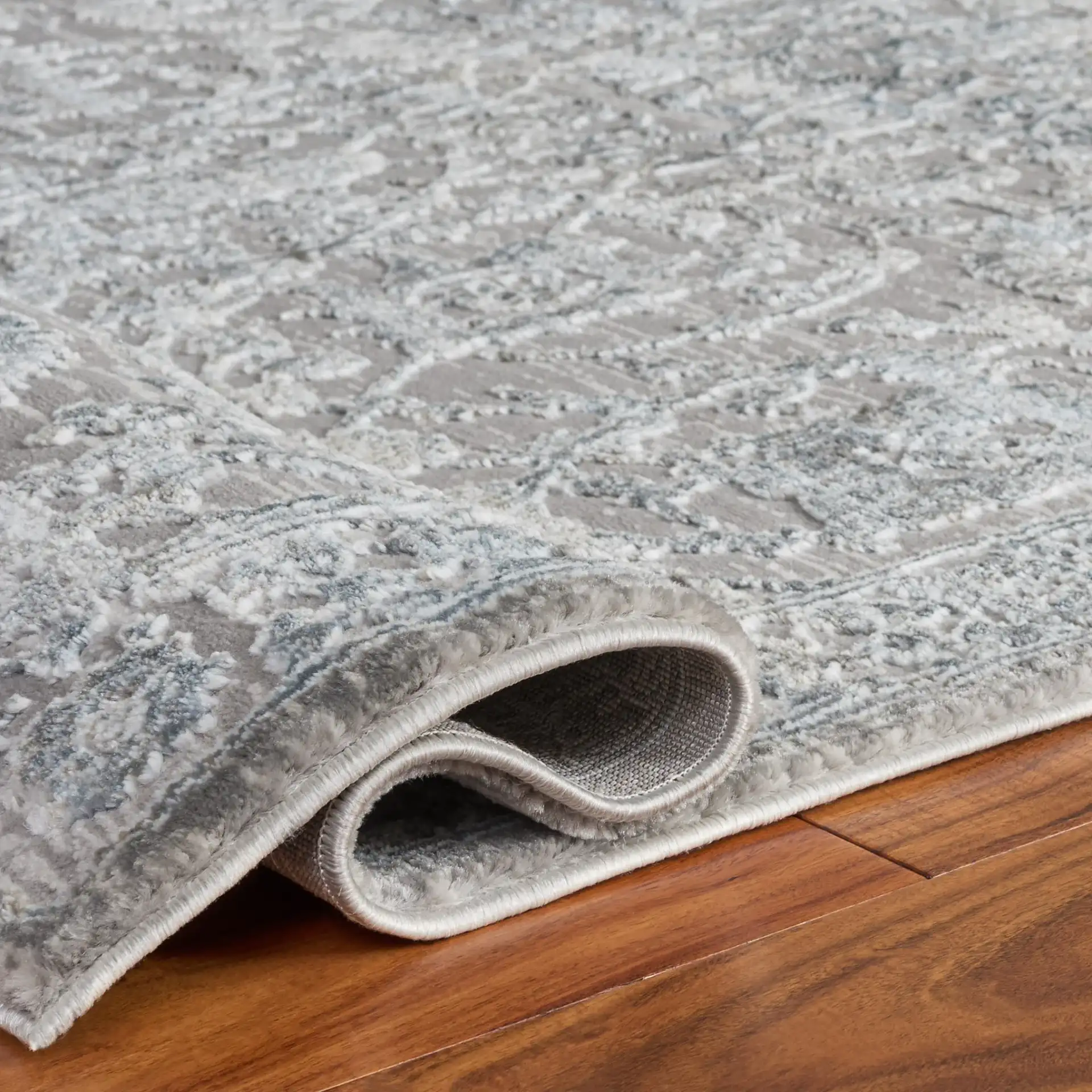 Easton Vintage Persian Rug in Gray / Blue in a styled room