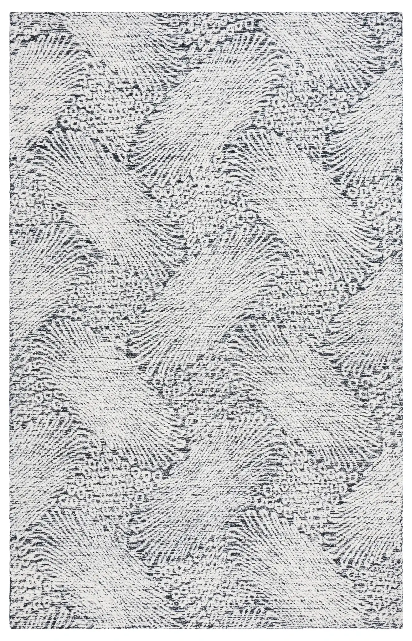 Ebony Wavy Chevron Hand-Tufted Wool Rug in Black / Ivory