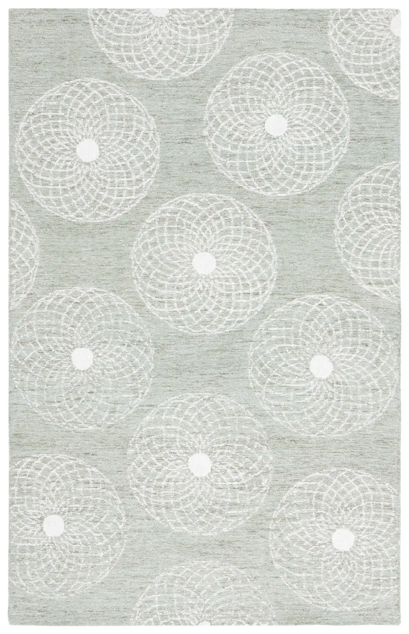 Ebony Swirling Circle Hand-Tufted Rug in Sage / Ivory