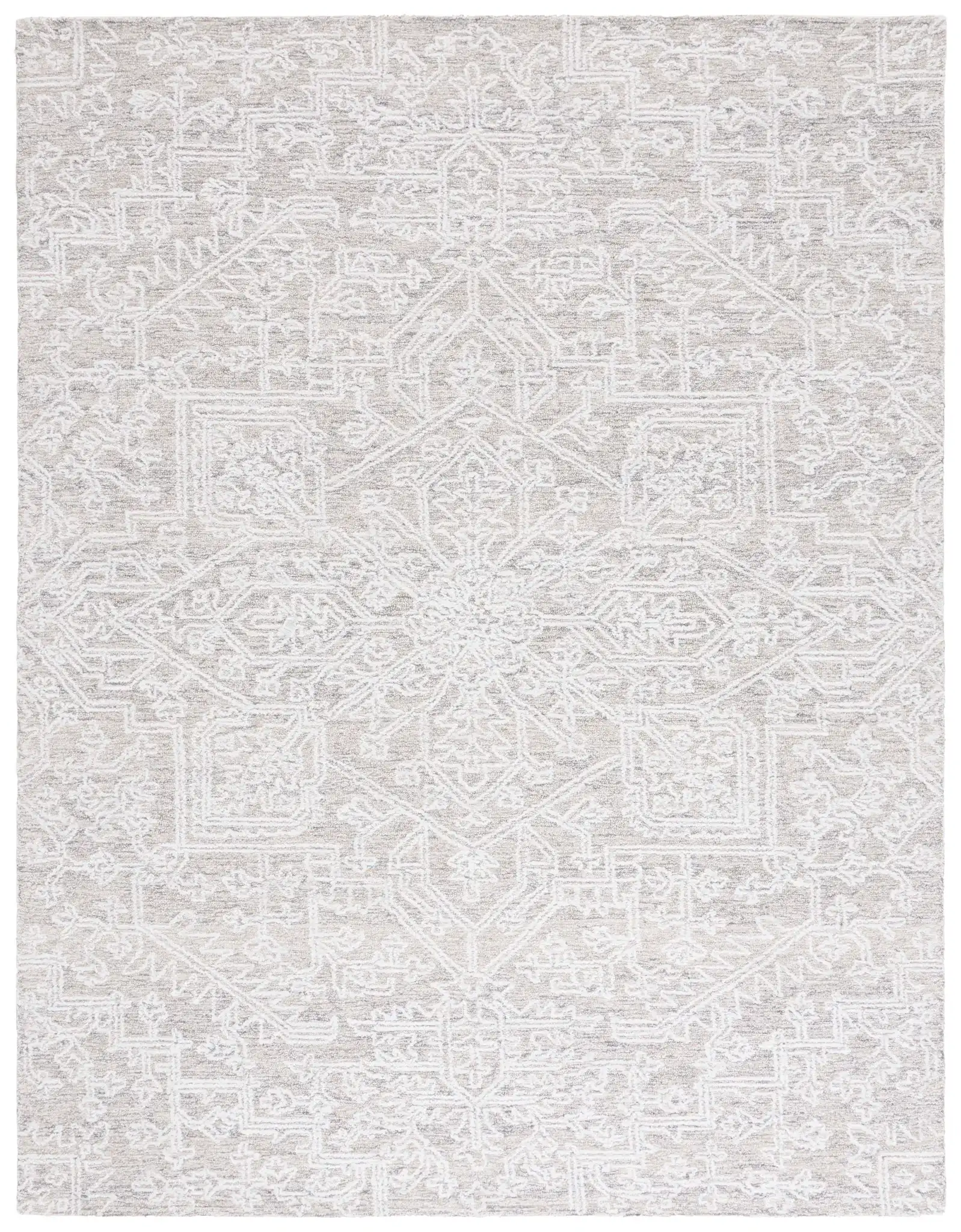Ebony Medallion Hand-Tufted Rug in Ivory / Silver