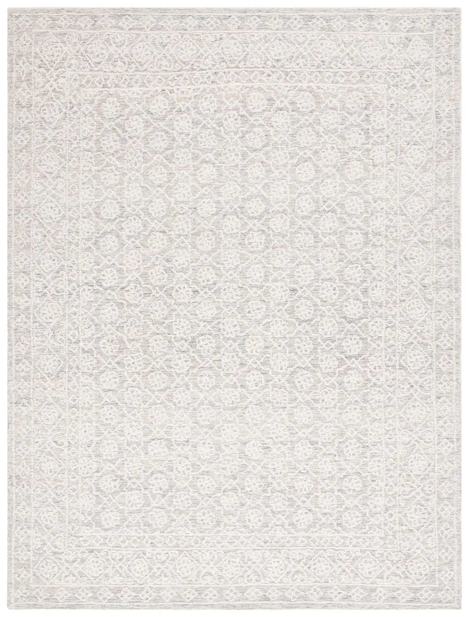 Ebony Bordered Trellis Hand-Tufted Wool Rug in Gray / Ivory