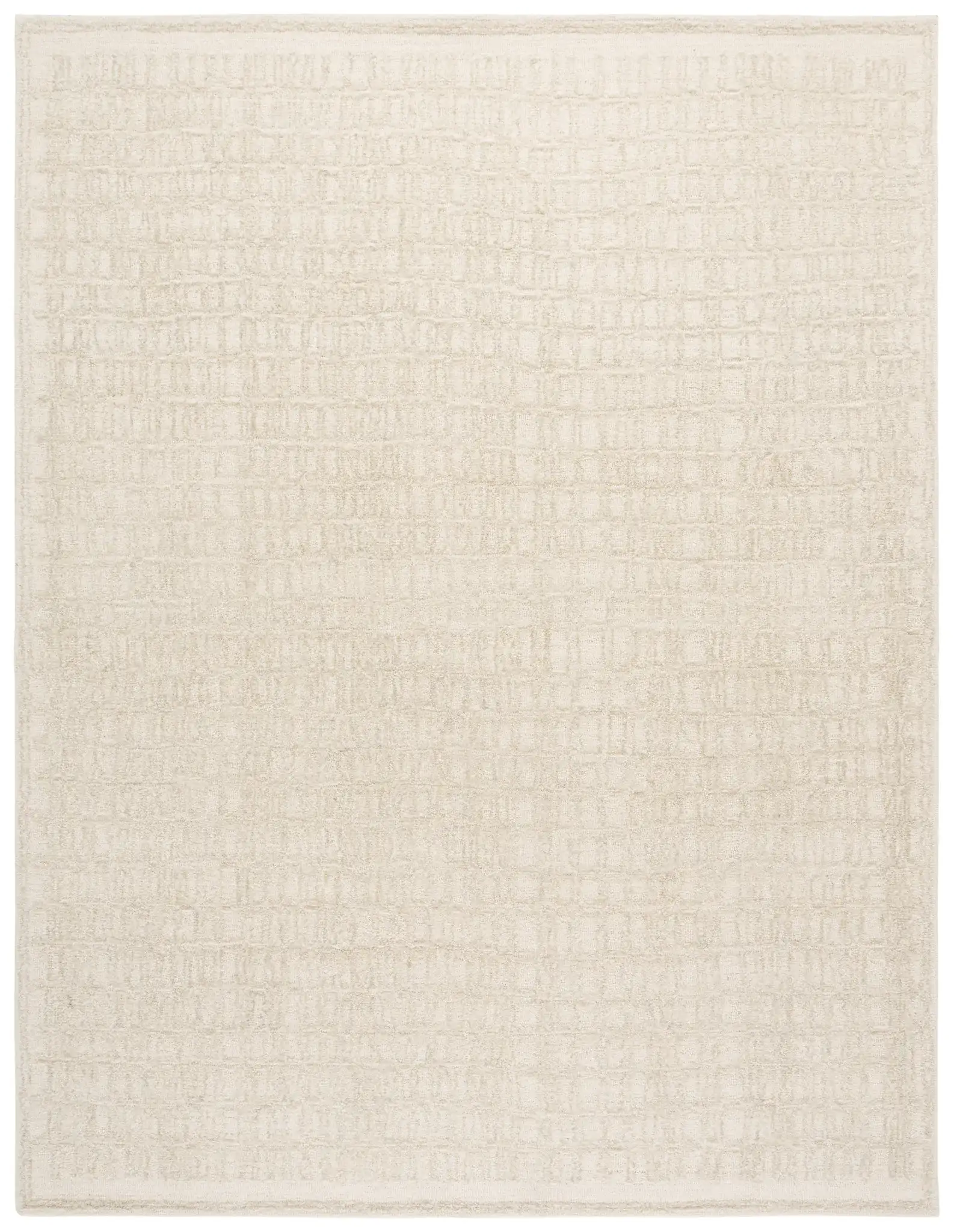 Ebony Bordered Grid Hand-Tufted Wool Rug in Ivory / Beige