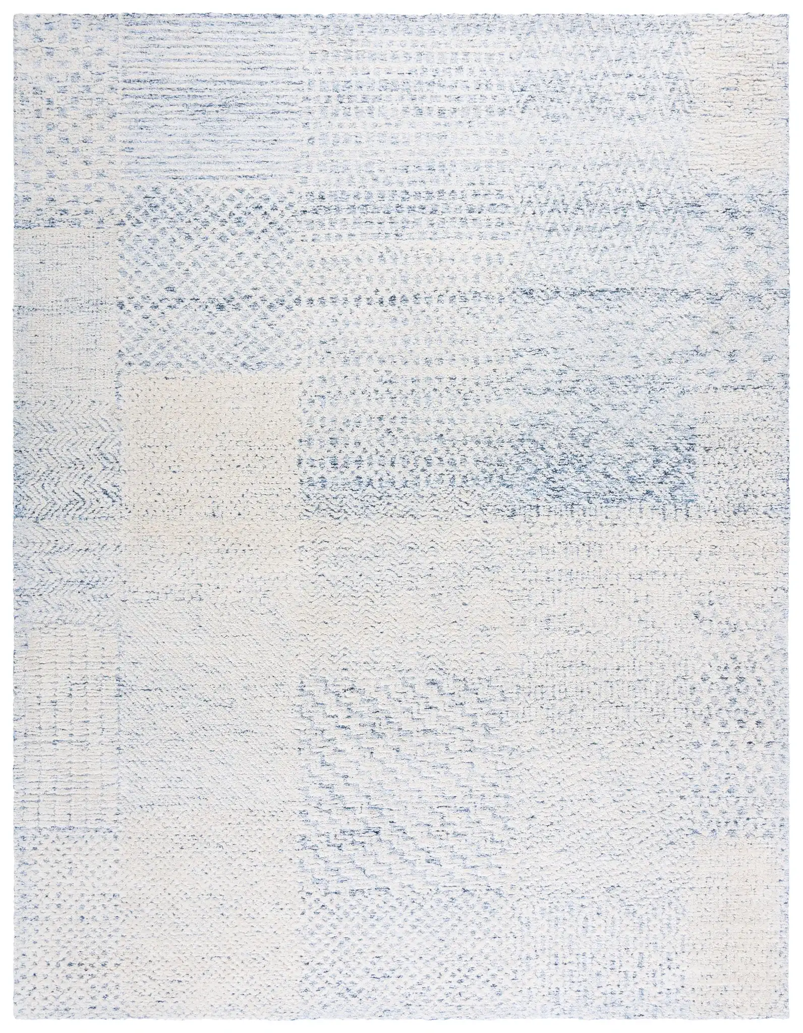 Ebony Textured Patchwork Hand-Tufted Rug in Ivory / Blue