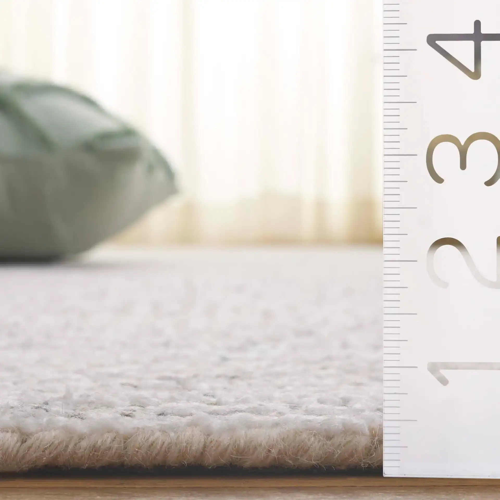Ebony Diamond Bordered Hand-Tufted Rug in Taupe / Ivory in a styled room