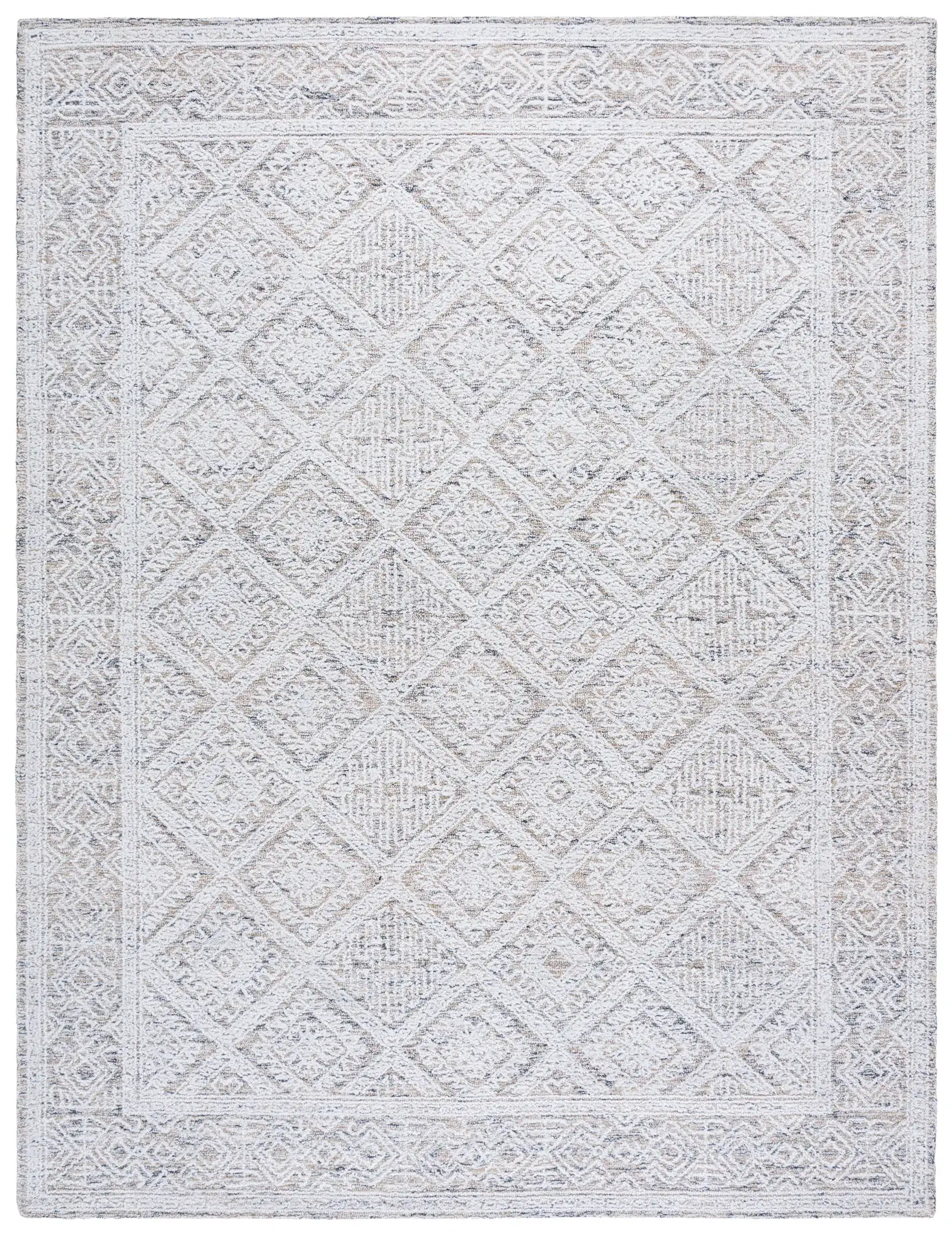 Ebony Diamond Bordered Hand-Tufted Rug in Taupe / Ivory