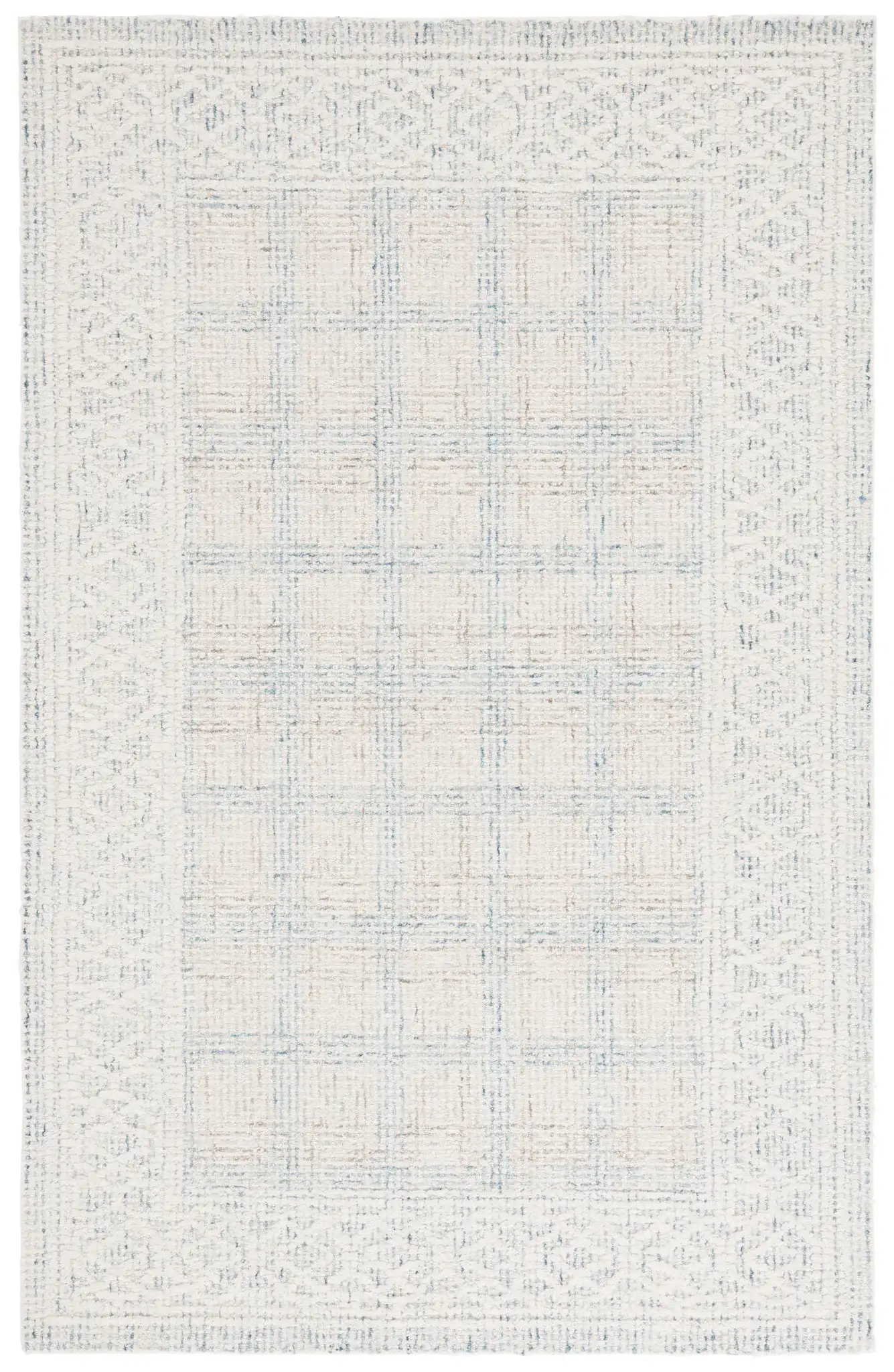 Ebony Plaid Bordered Hand-Tufted Wool Rug in Ivory / Blue