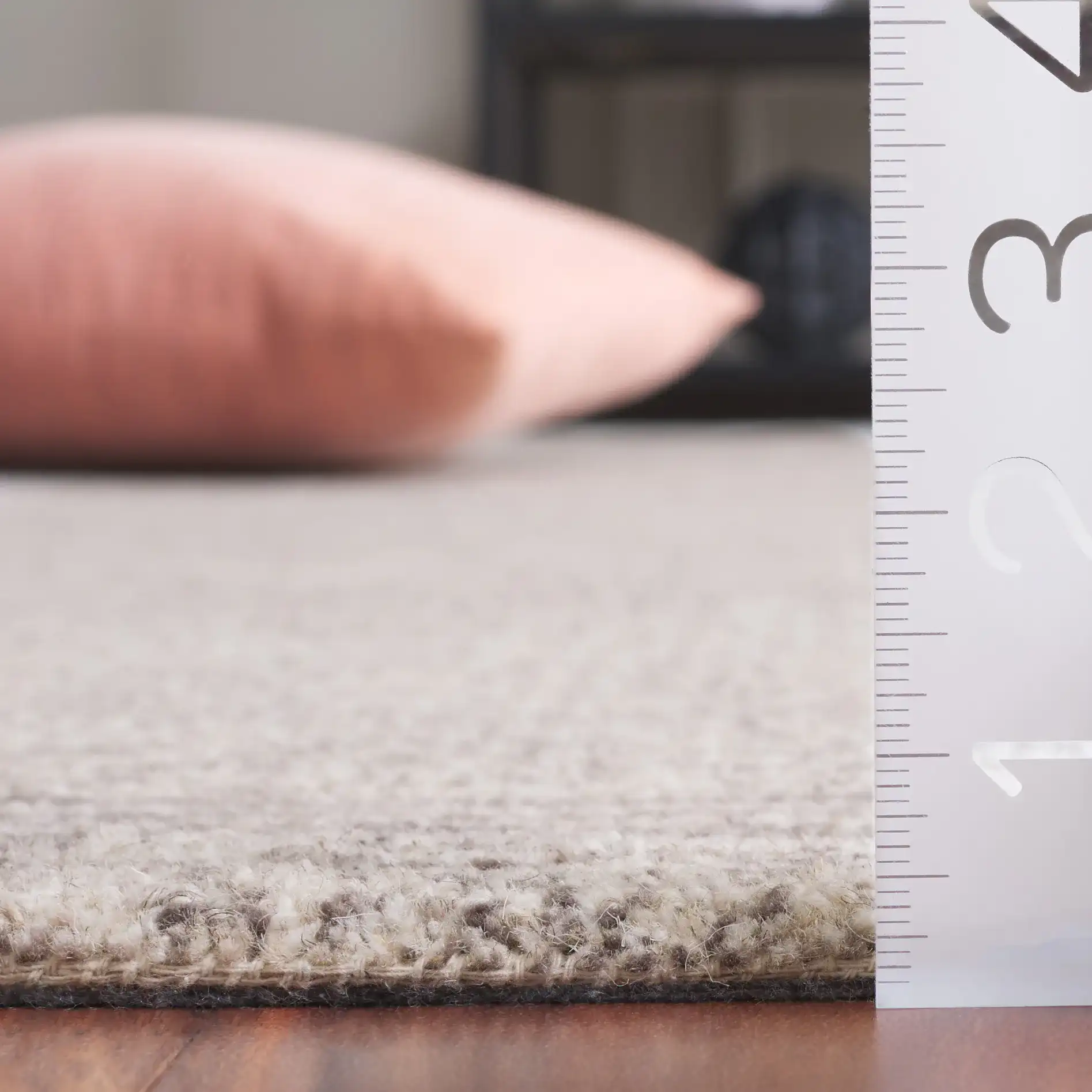 Ebony Bordered Hand-Tufted Wool Rug in Gray in a styled room