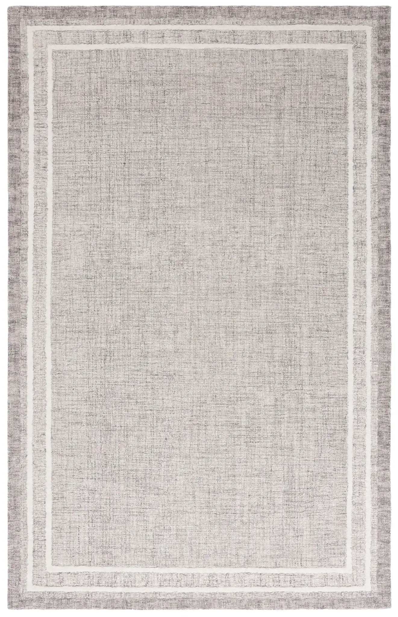 Ebony Concentric Border Hand-Tufted Wool Rug in Gray / Ivory