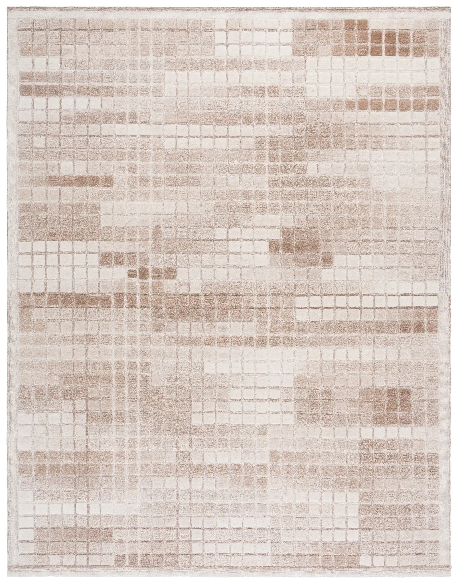 Ebony Mosaic Hand-Tufted Wool Rug in Ivory / Brown