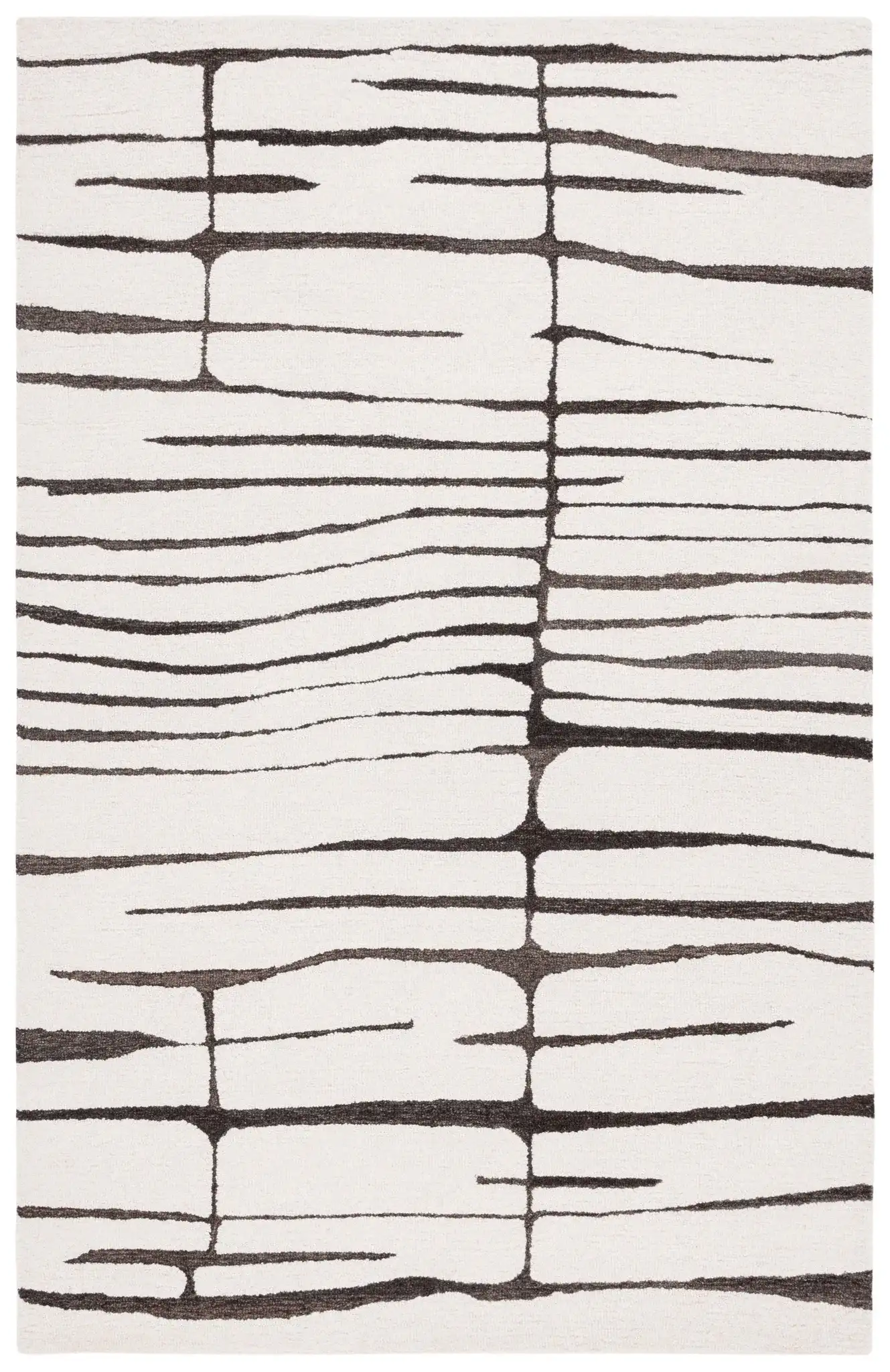 Ebony Linear Grid Hand-Tufted Wool Rug in Ivory / Dark Brown