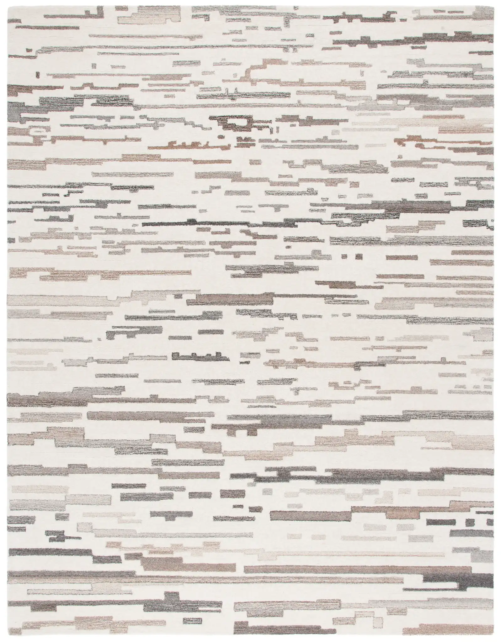 Ebony Linear Abstract Hand-Tufted Wool Rug in Ivory / Gray