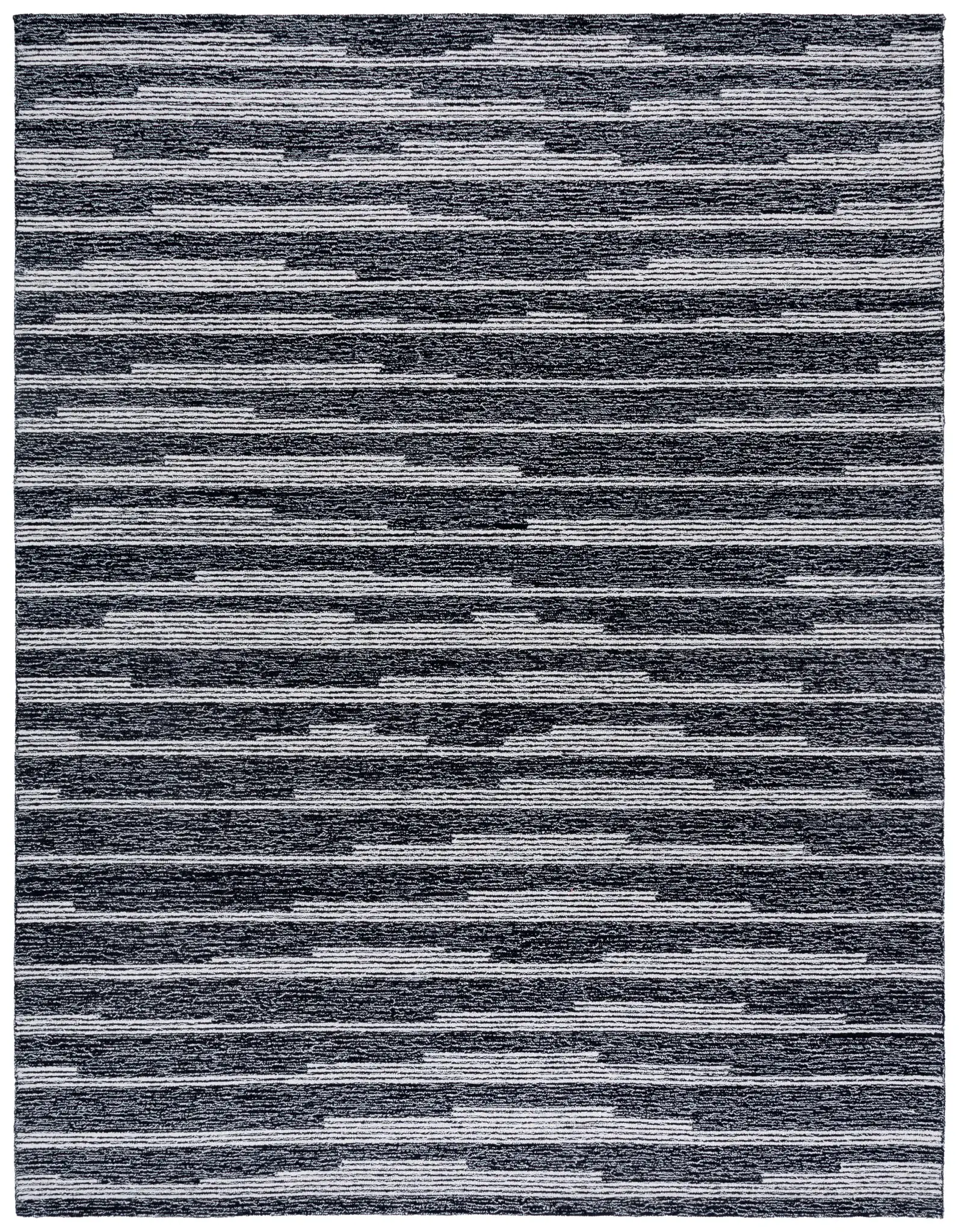Ebony Broken Stripe Hand-Tufted Wool Rug in Black / Ivory