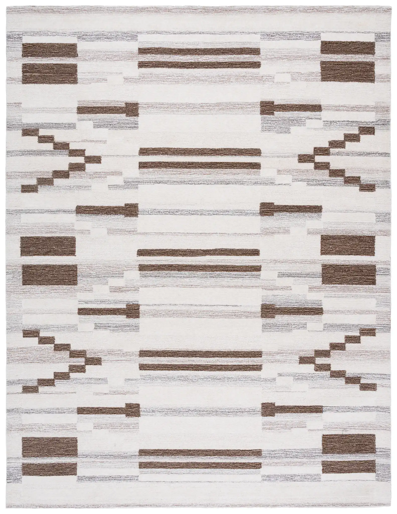 Ebony Stepped Geometric Hand-Tufted Wool Rug in Brown / Ivory