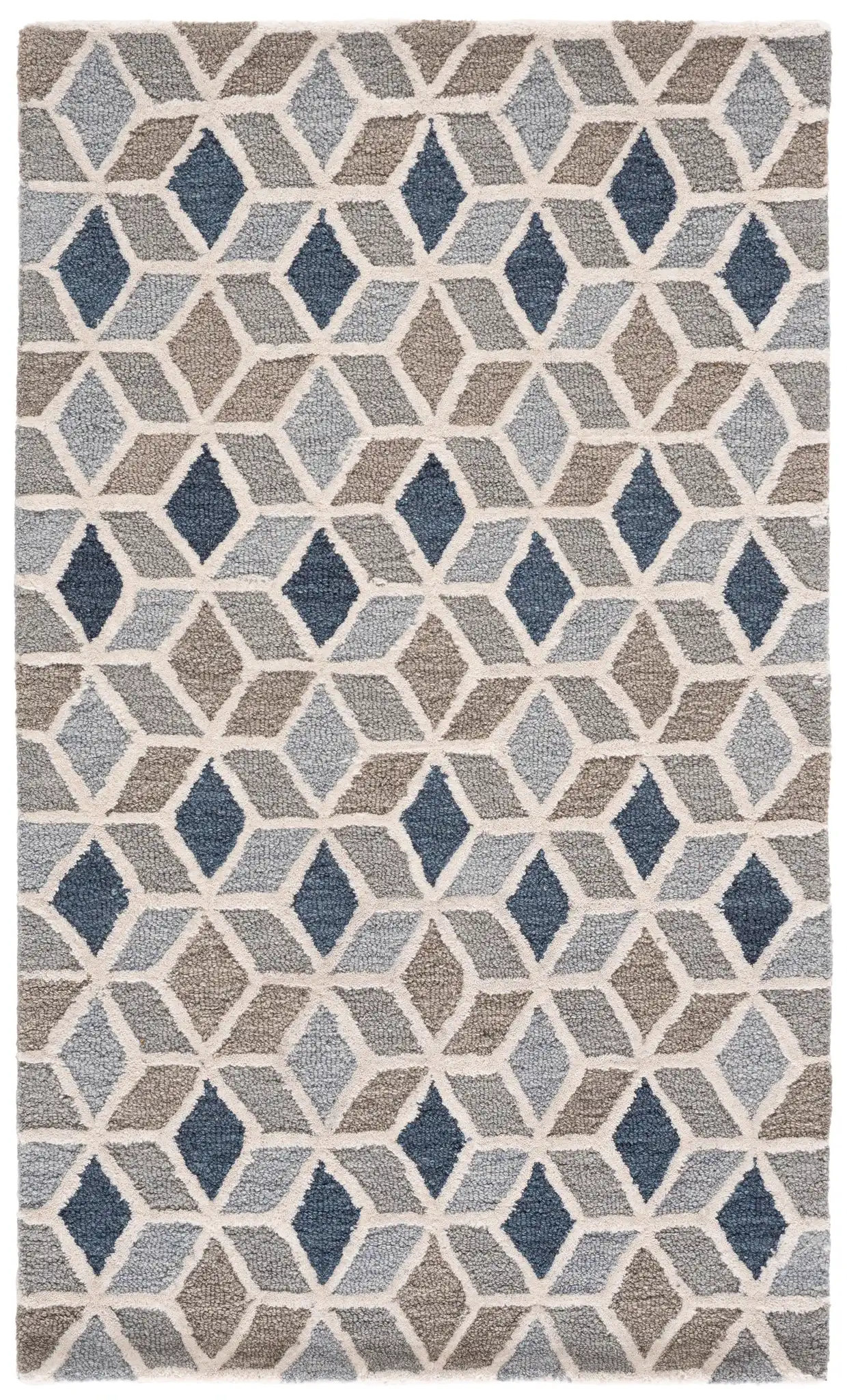 Ebony Cube Hand-Tufted Wool Rug in Ivory / Blue