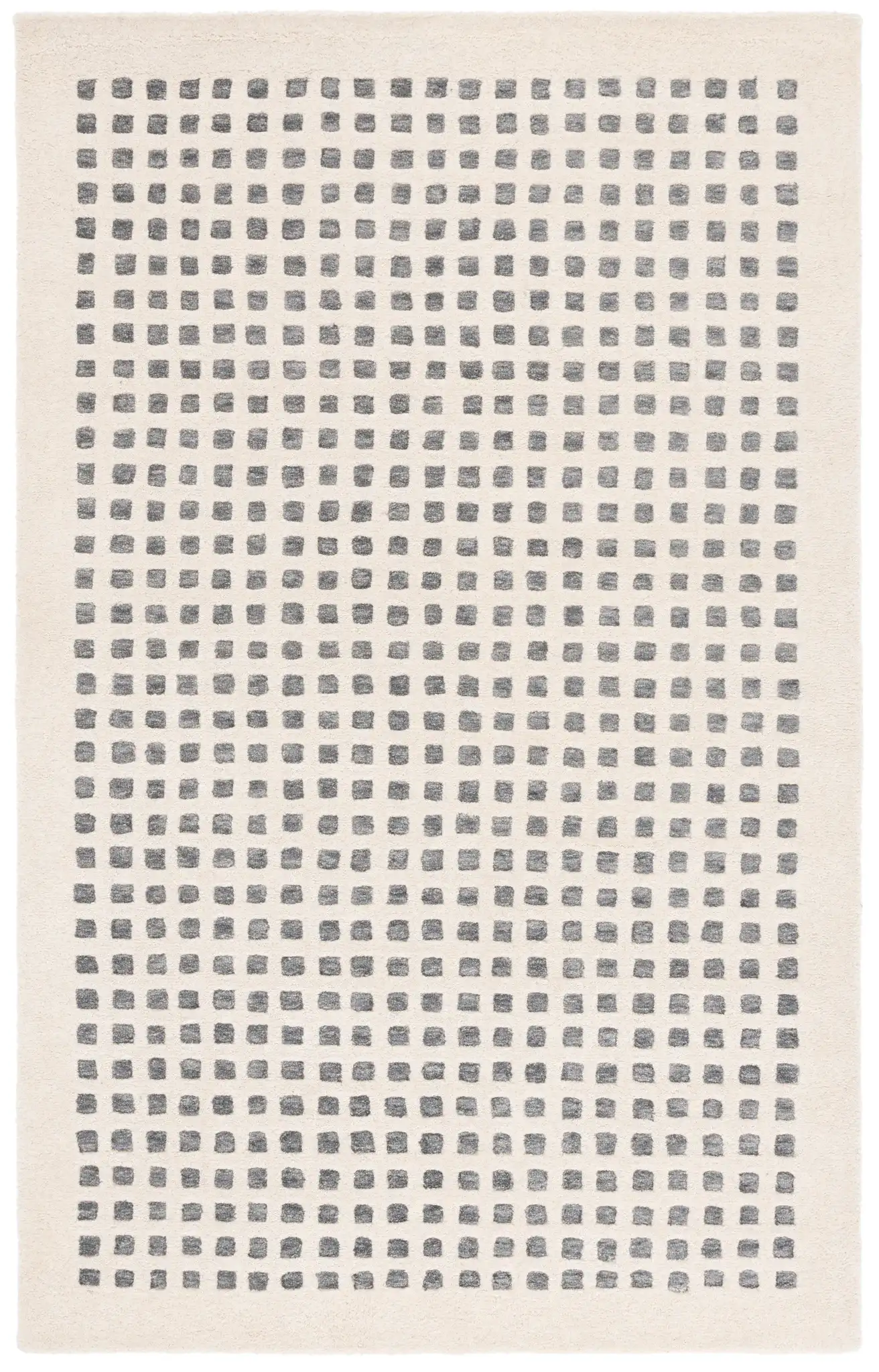 Ebony Square Tile Hand-Tufted Wool Rug in Ivory / Black