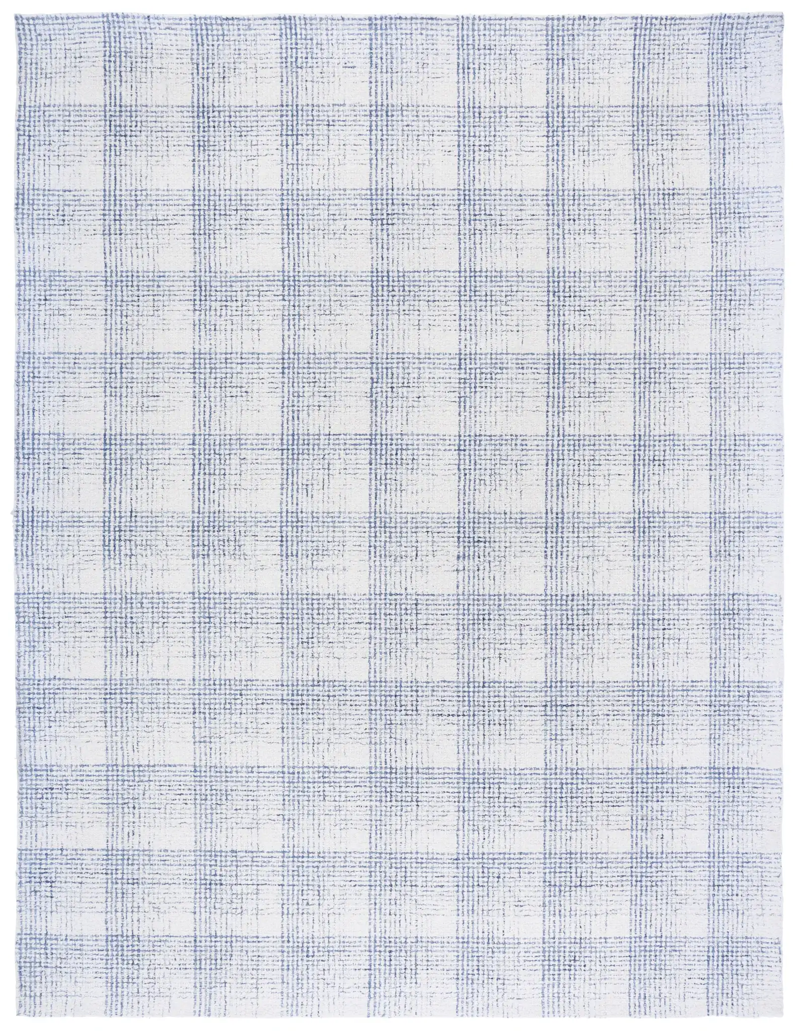 Ebony Plaid Hand-Tufted Wool Rug in Ivory / Blue