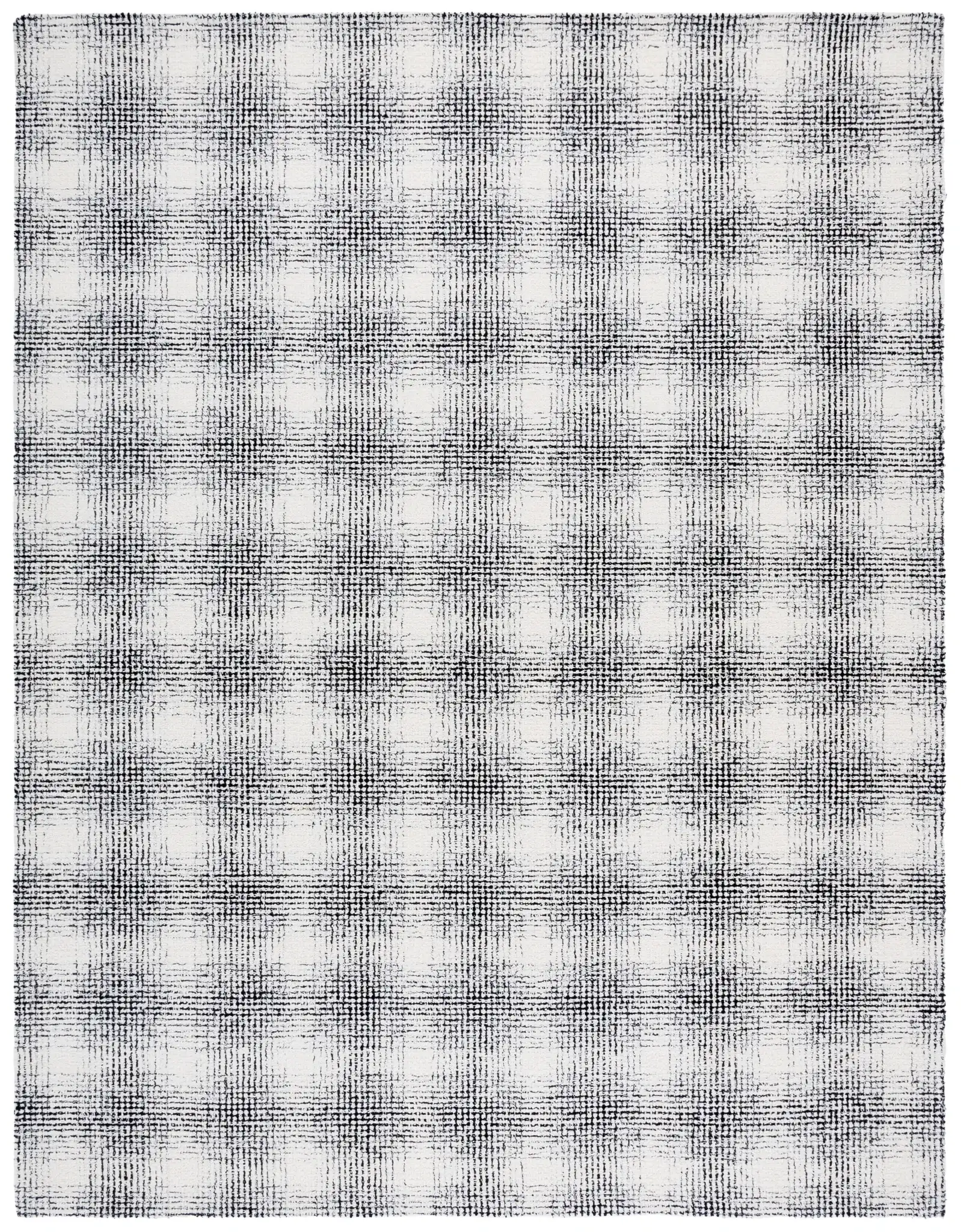Ebony Gingham Plaid Hand-Tufted Wool Rug in Ivory / Black