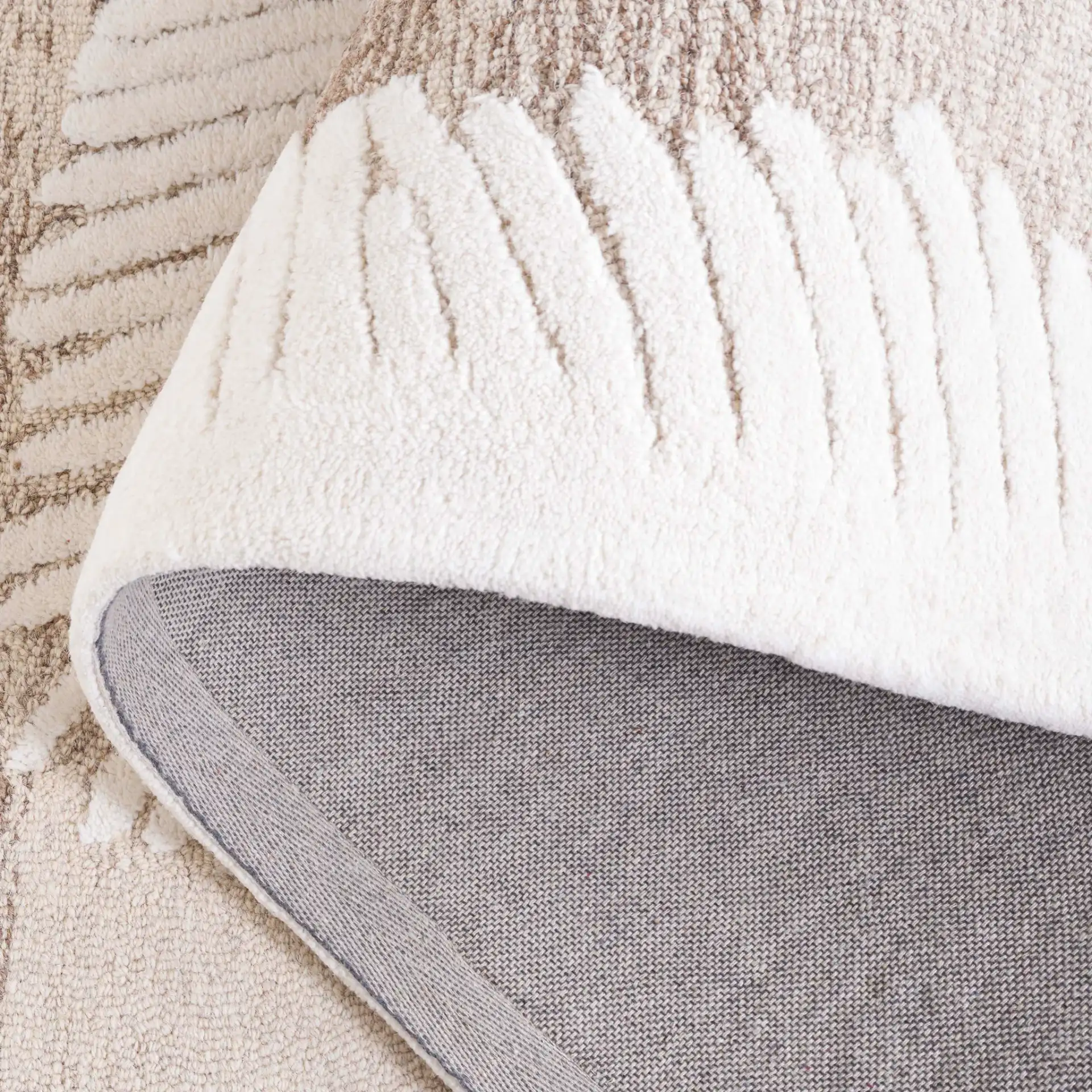 Ebony Radiating Border Hand-Tufted Wool Rug in Ivory / Brown in a styled room
