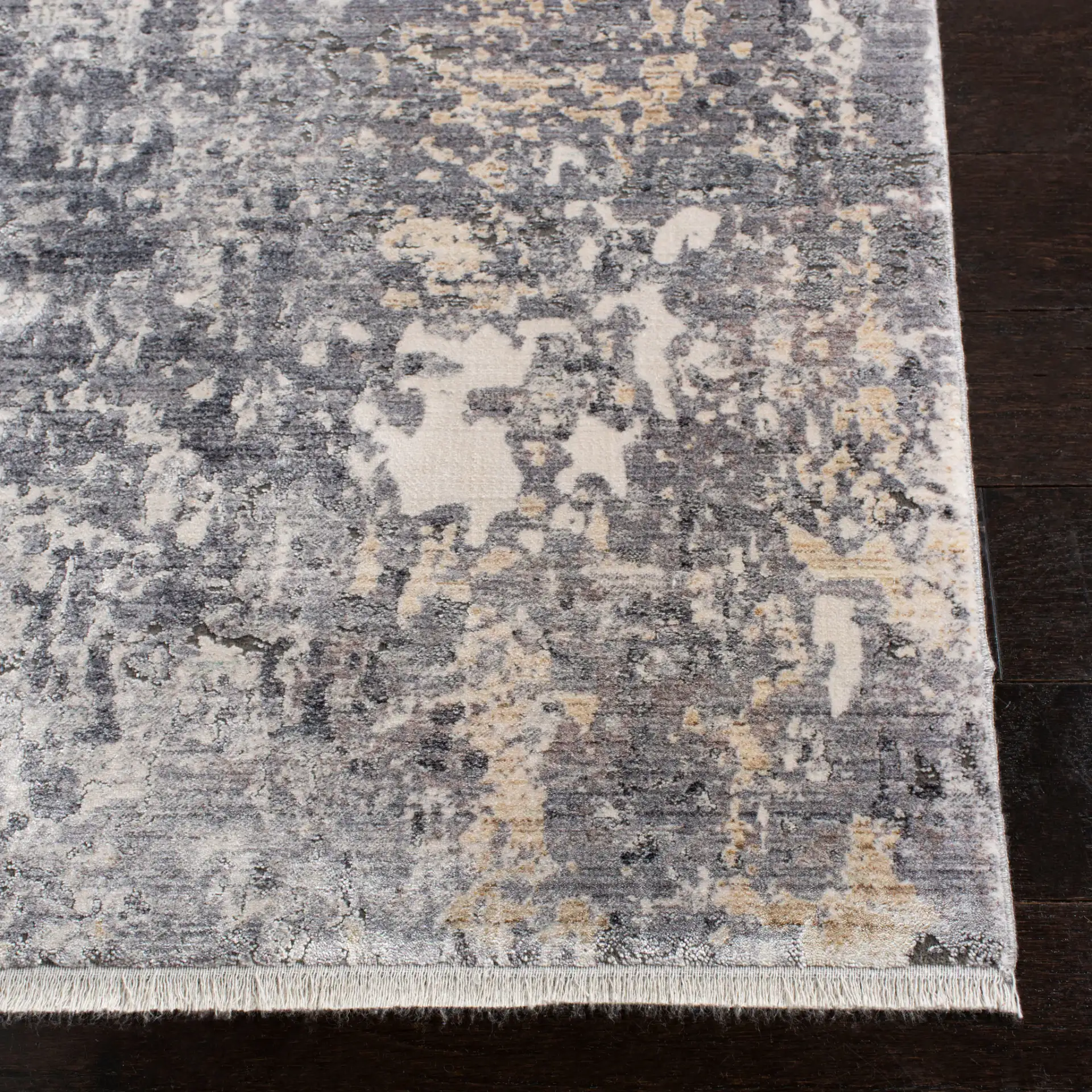 Eclipse Distressed Abstract Rug in Gray / Beige in a styled room