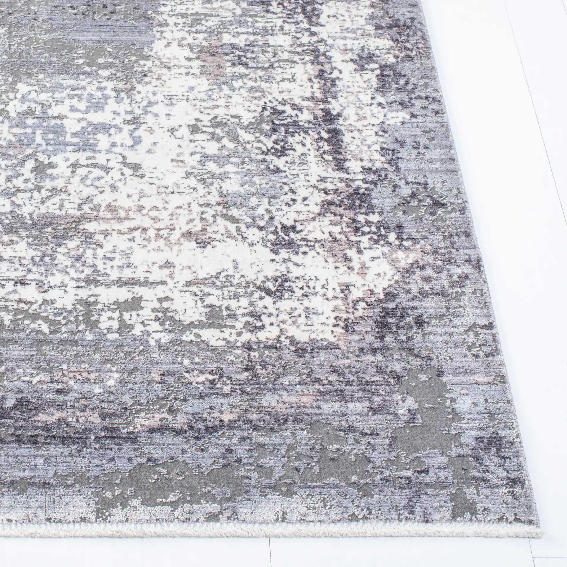 Eclipse Abstract Blocks Rug in Charcoal / Gray in a styled room