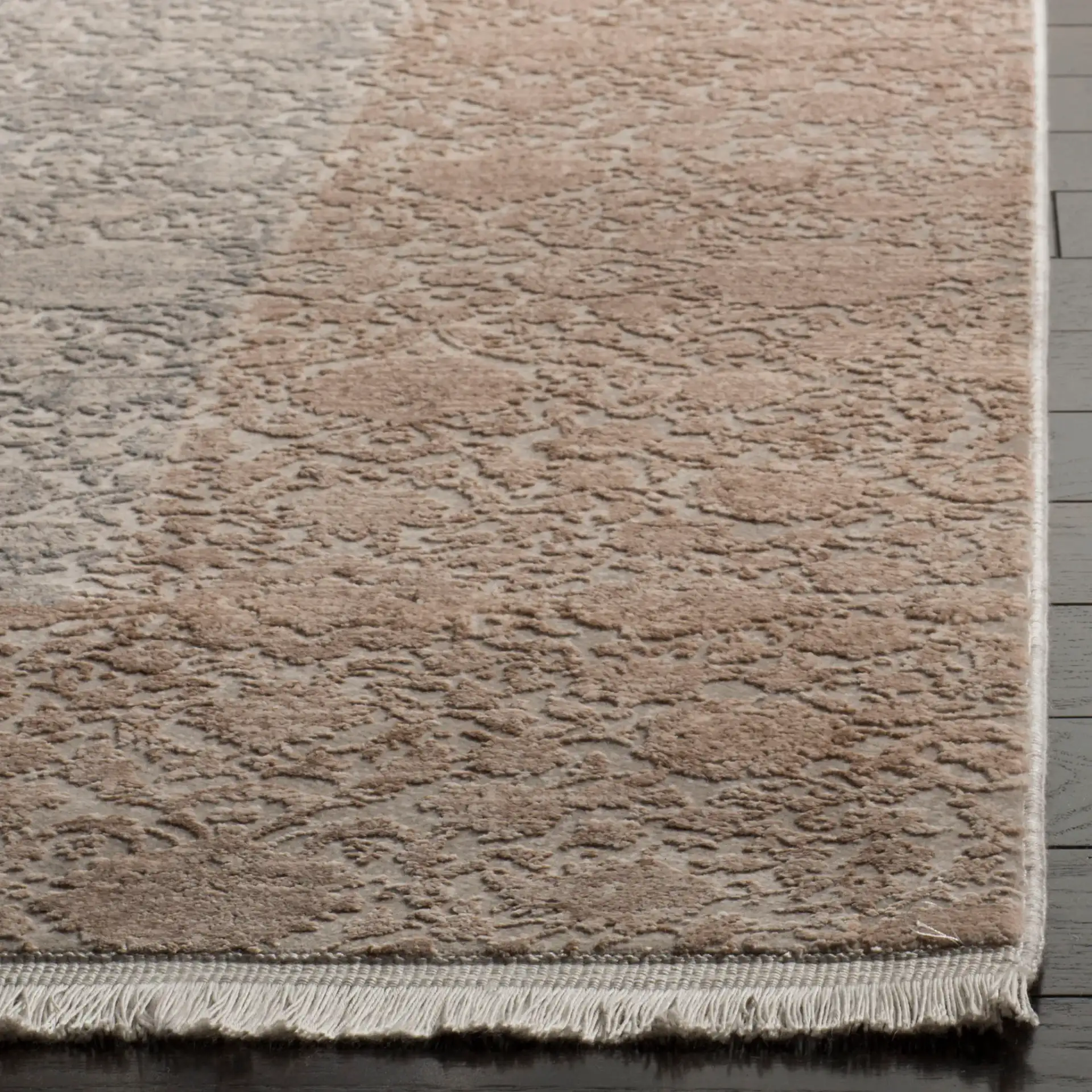 Eclipse Faded Floral Rug in Beige / Light Gray in a styled room