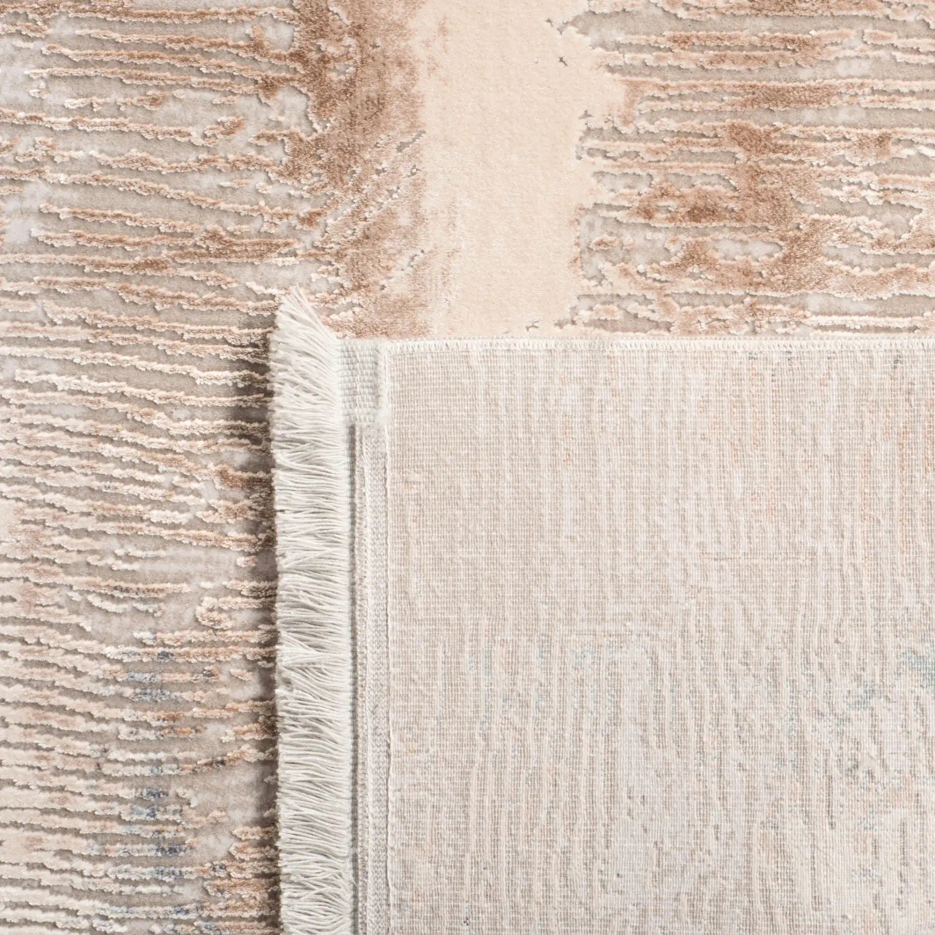 Eclipse Abstract Stripe Rug in Beige / Cream in a styled room